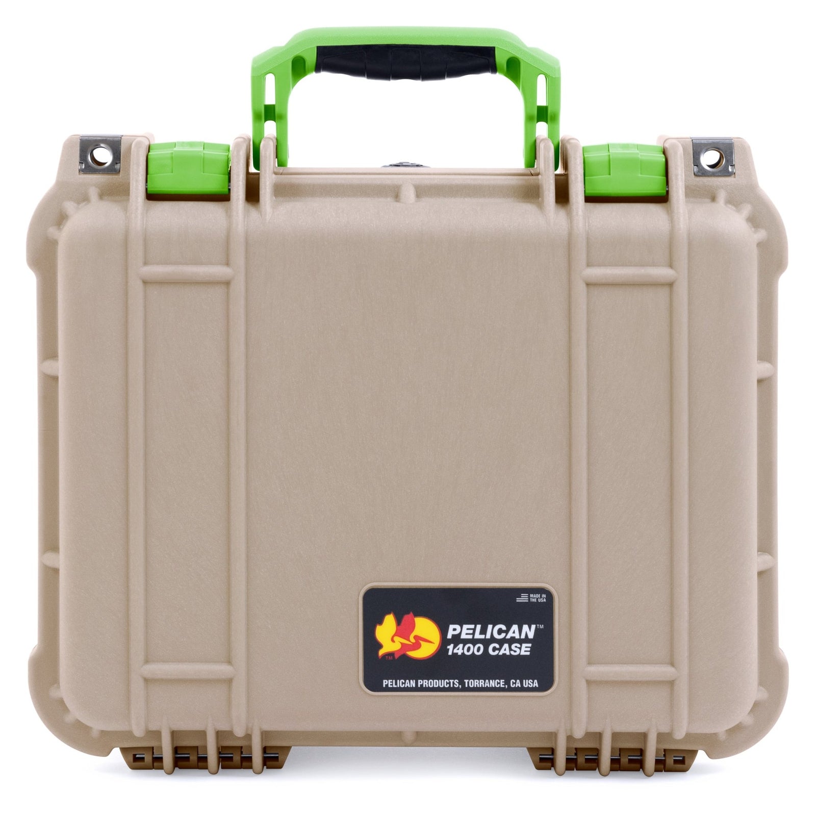 Pelican 1400 Case - Desert Tan & Lime Green