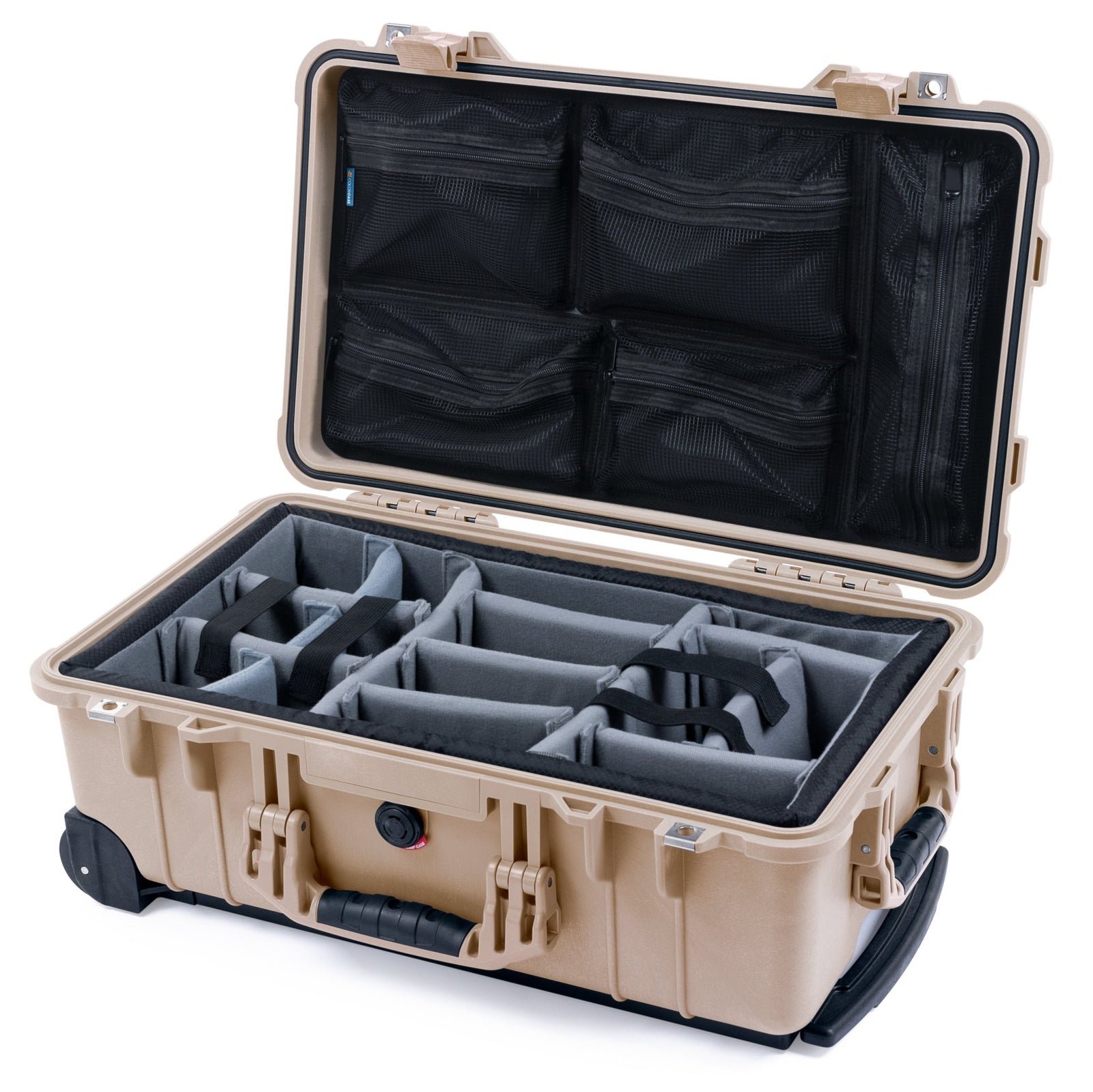 Pelican 1510 Case - Desert Tan - Padded Microfiber Dividers / Mesh Lid Organizer