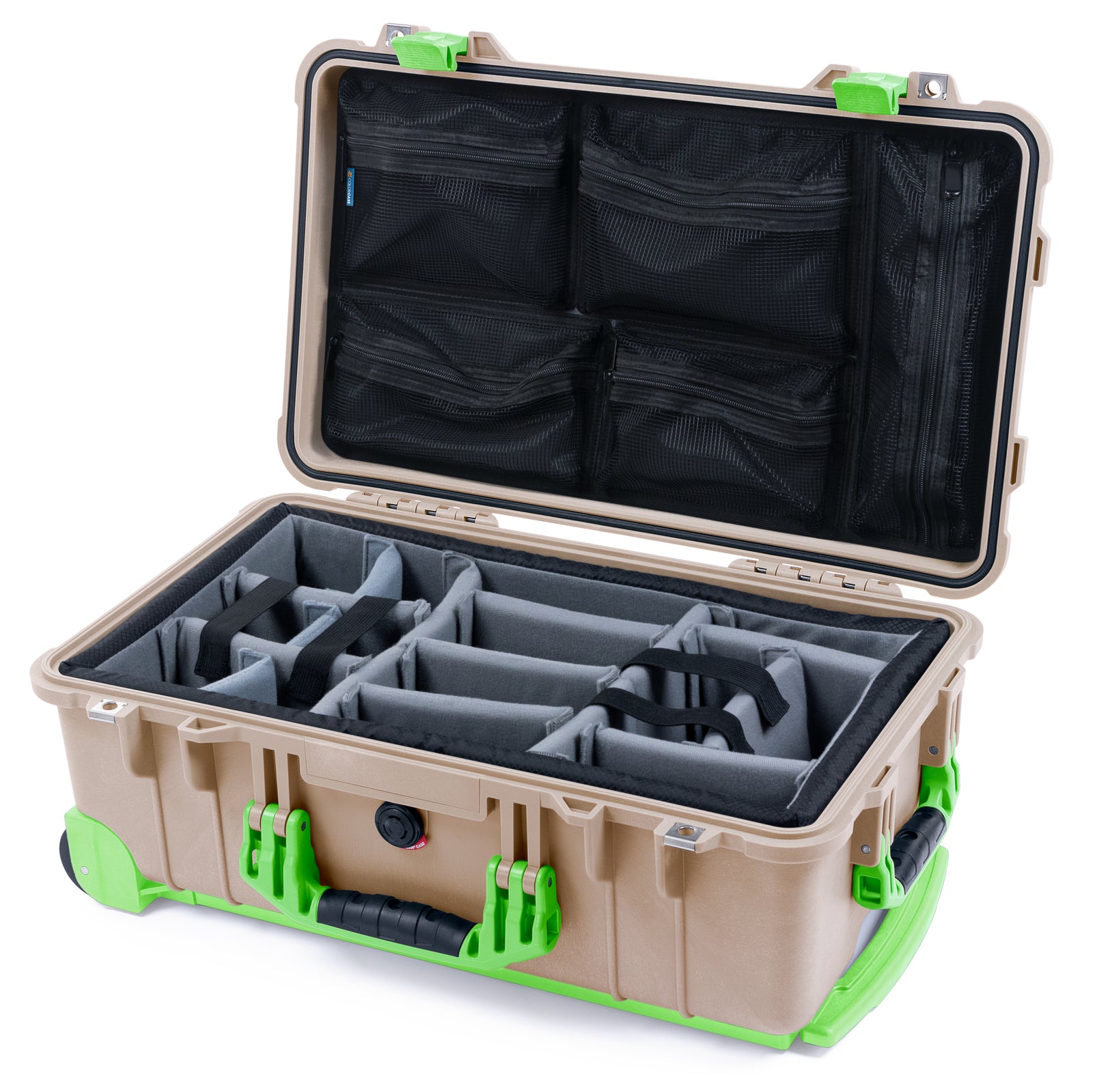 Pelican 1510 Case - Desert Tan & Lime Green Trolley