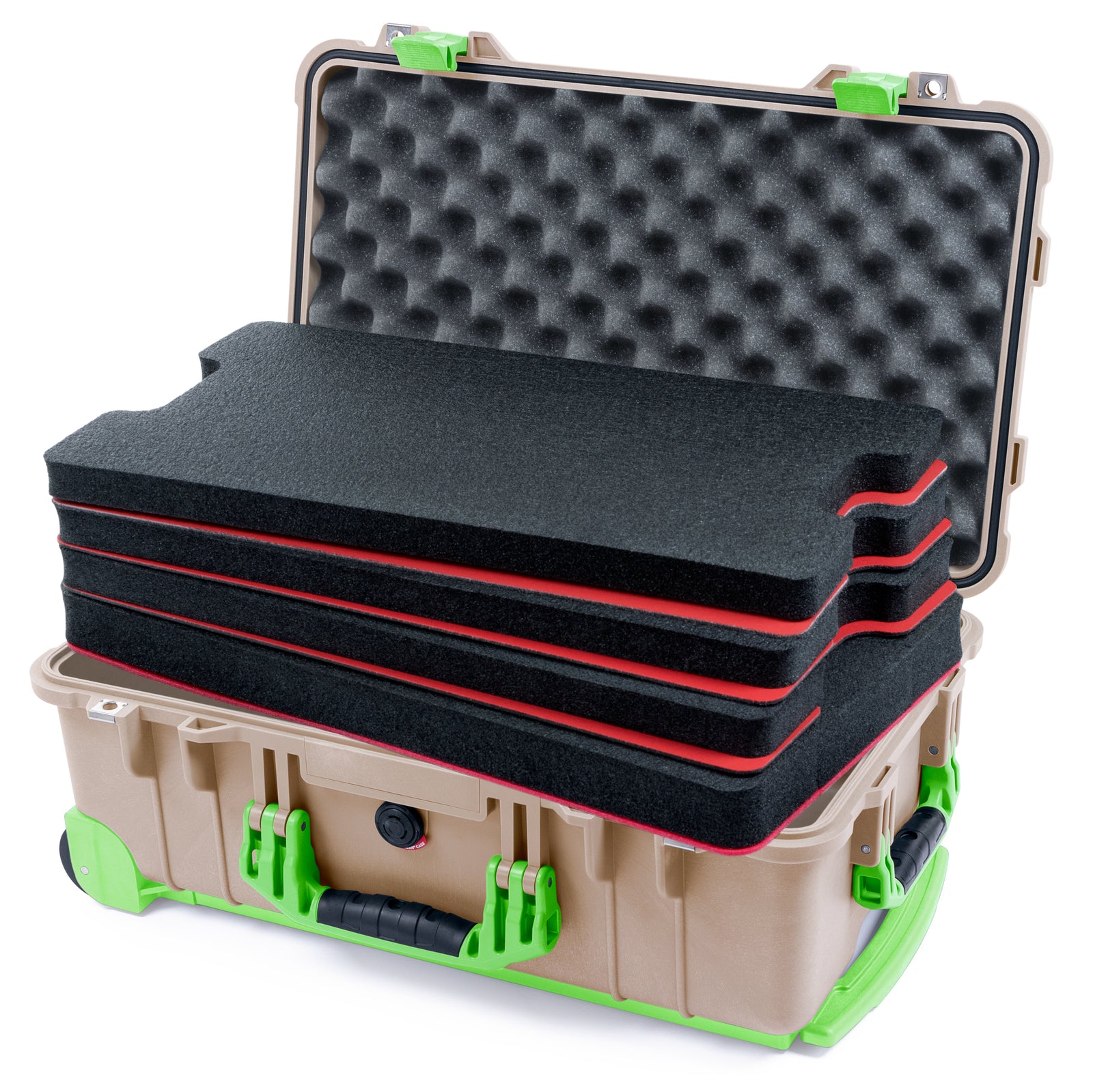 Pelican 1510 Case - Desert Tan & Lime Green Trolley