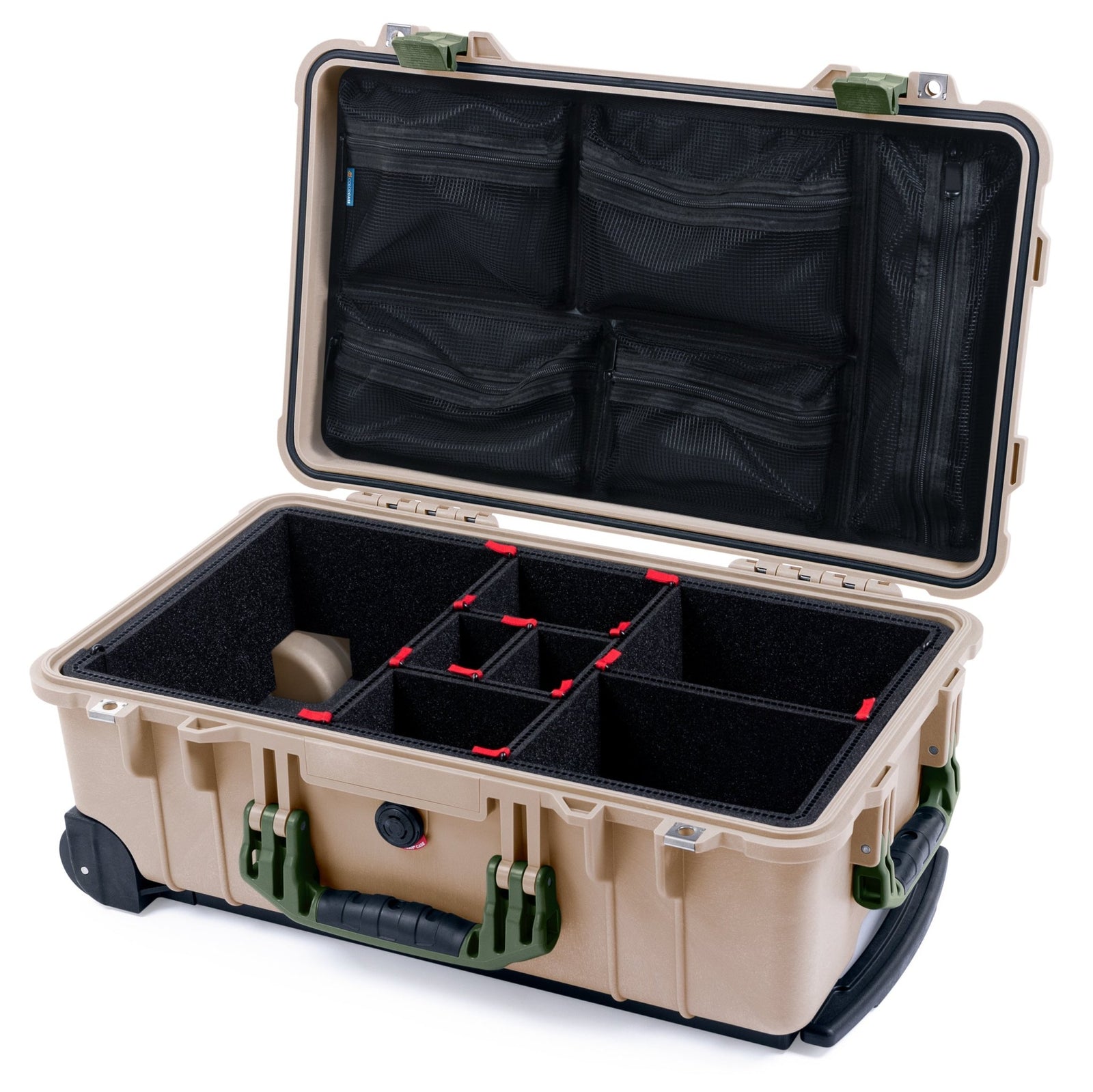 Pelican 1510 Case - Desert Tan & OD Green - TrekPak Divider System / Mesh Lid Organizer