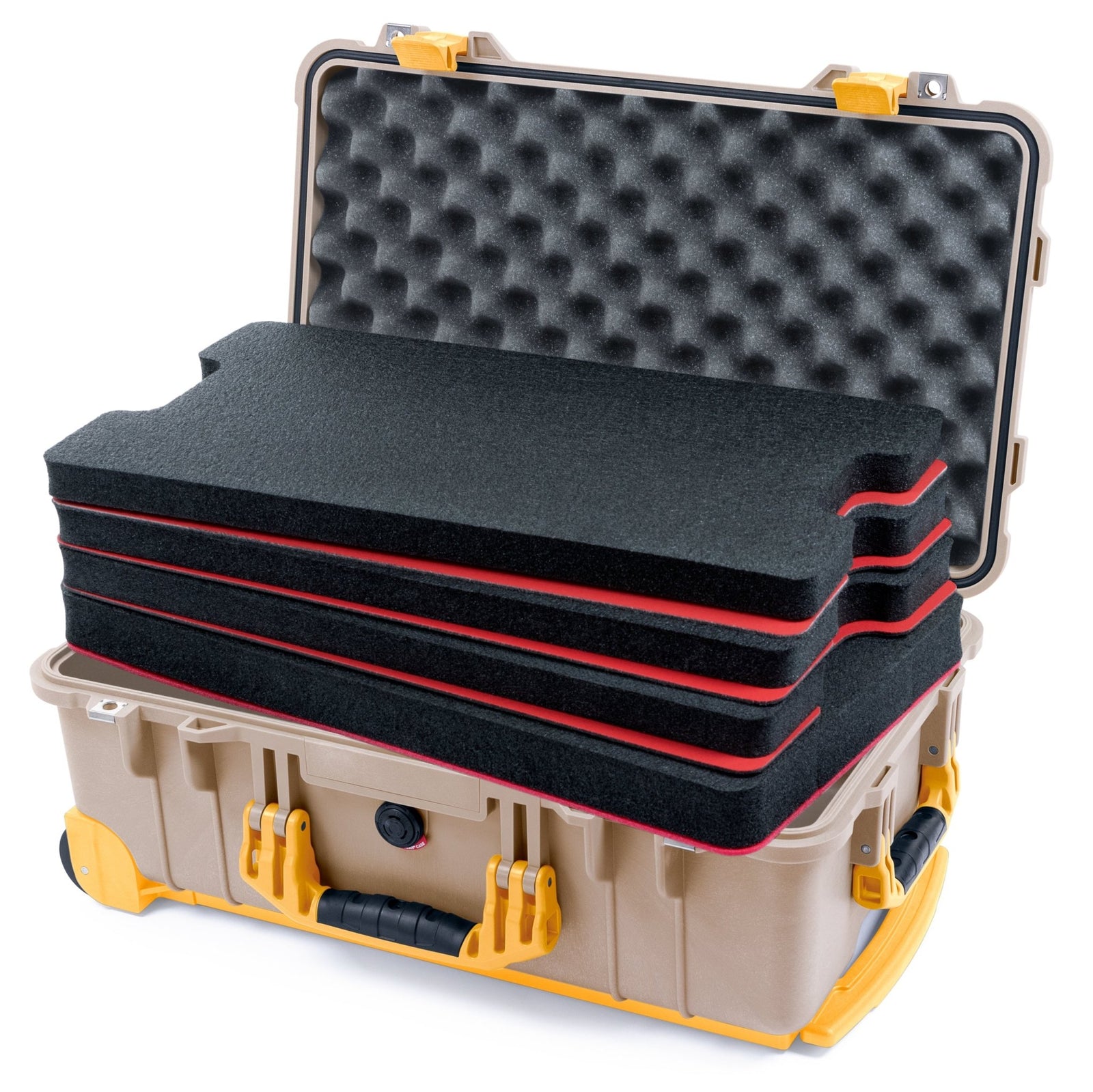 Pelican 1510 Case - Desert Tan & Yellow Trolley - DIY Tool Foam Kit / Convolute Lid Foam
