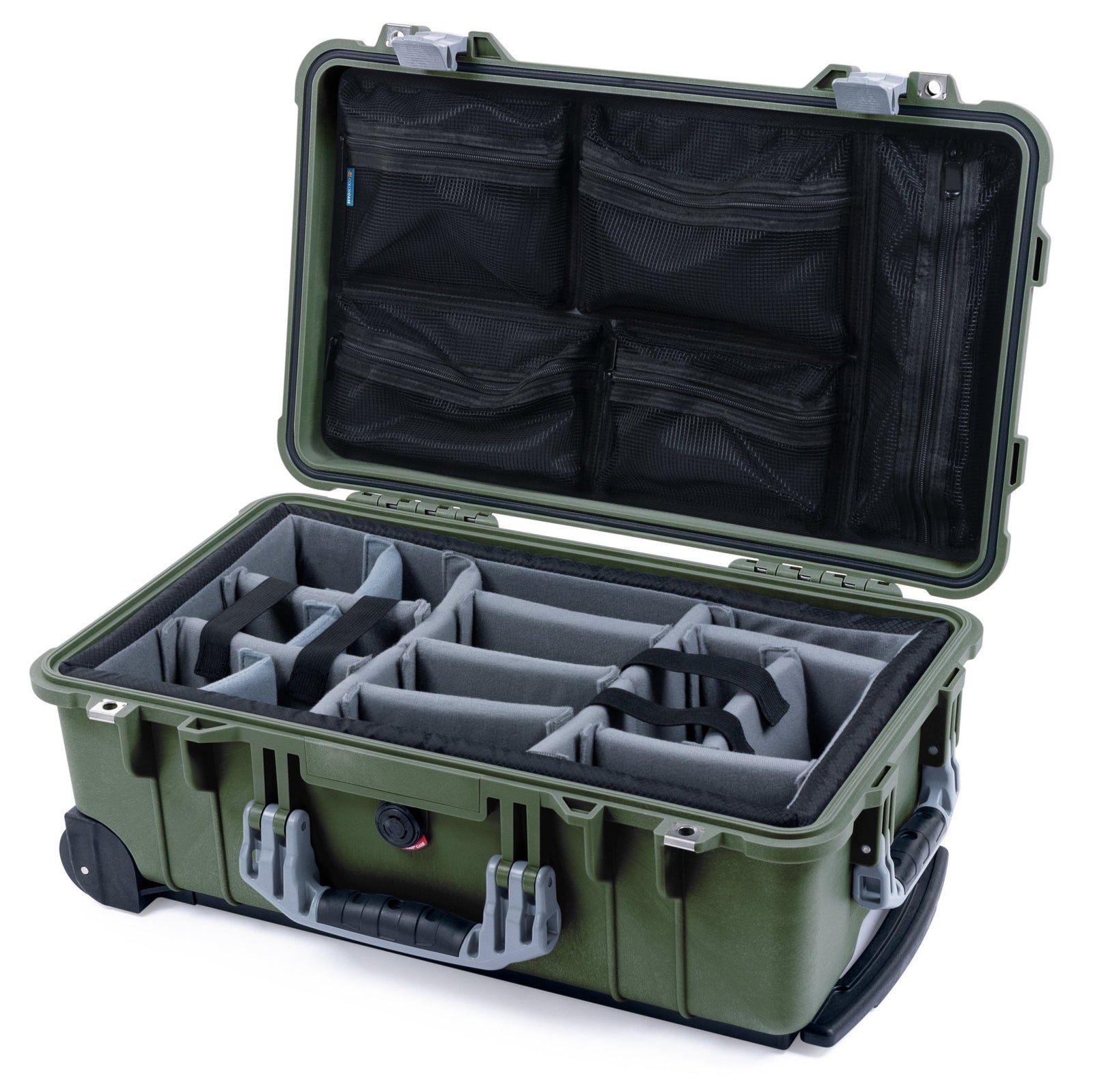 Pelican 1510 Case - OD Green & Silver - Padded Microfiber Dividers / Mesh Lid Organizer