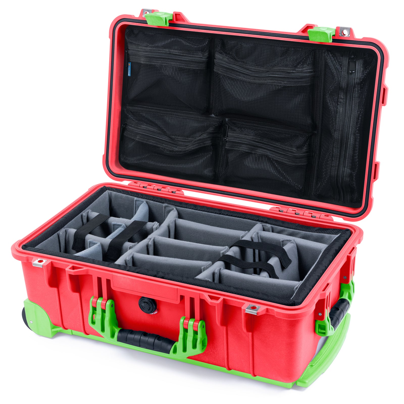 Pelican 1510 Case - Red & Lime Green Trolley