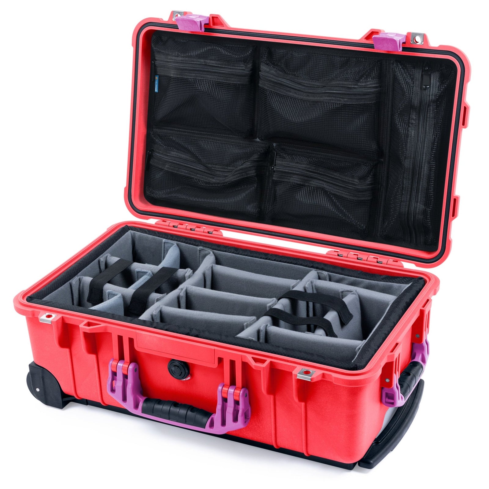 Pelican 1510 Case - Red & Magenta - Padded Microfiber Dividers / Mesh Lid Organizer