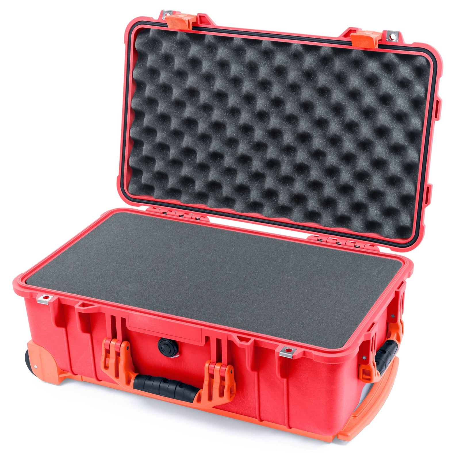 Pelican 1510 Case - Red & Orange Trolley - Pick & Pluck Foam / Convolute Lid Foam