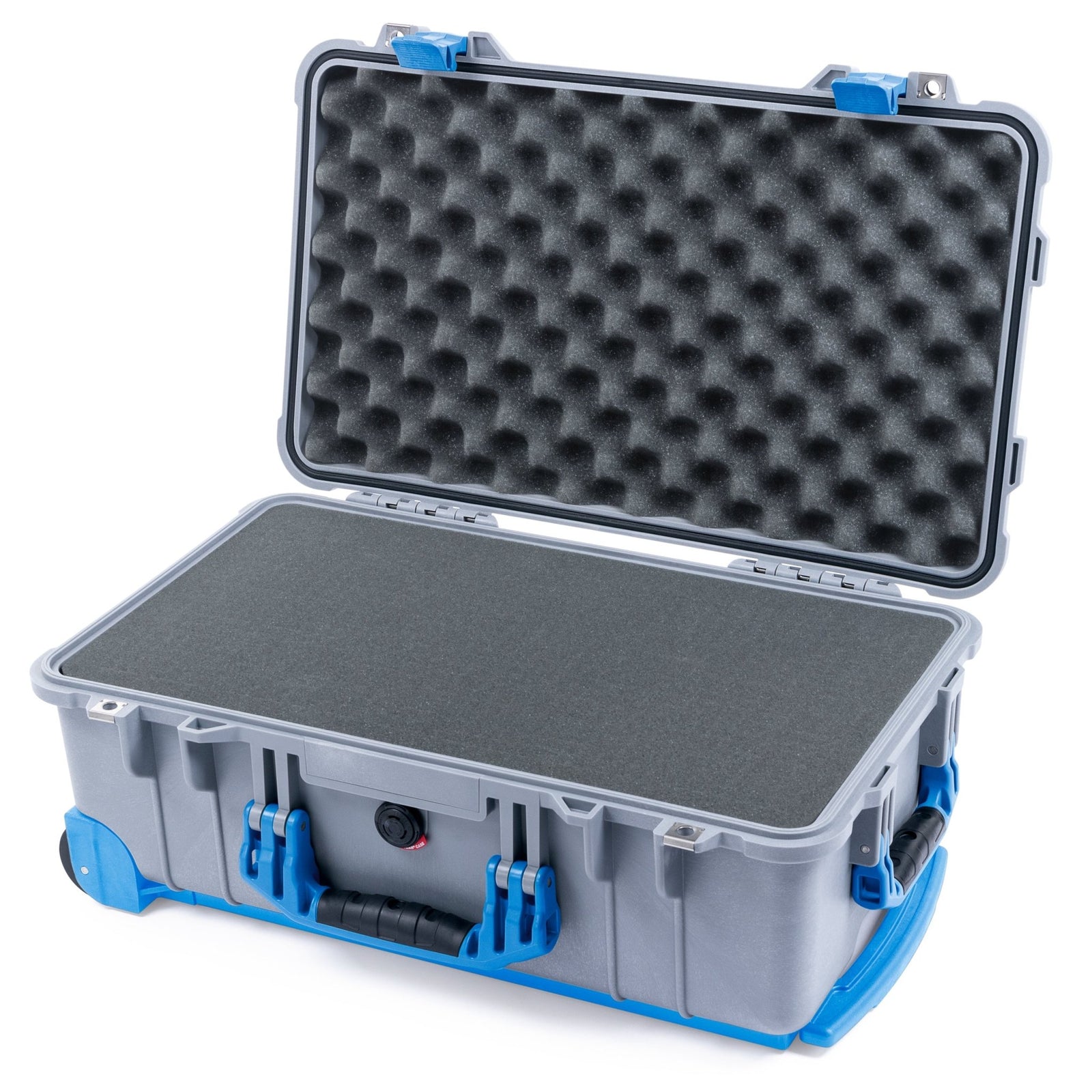 Pelican 1510 Case - Silver & Blue Trolley - Pick & Pluck Foam / Convolute Lid Foam