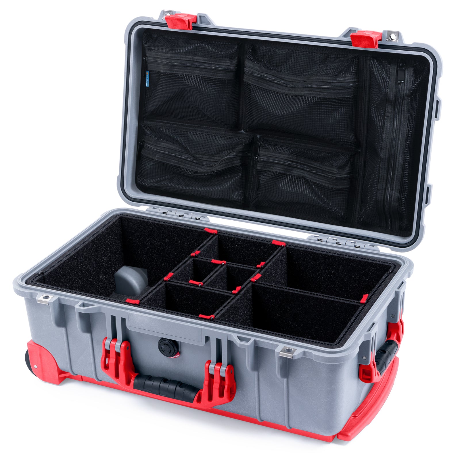 Pelican 1510 Case - Silver & Red Trolley