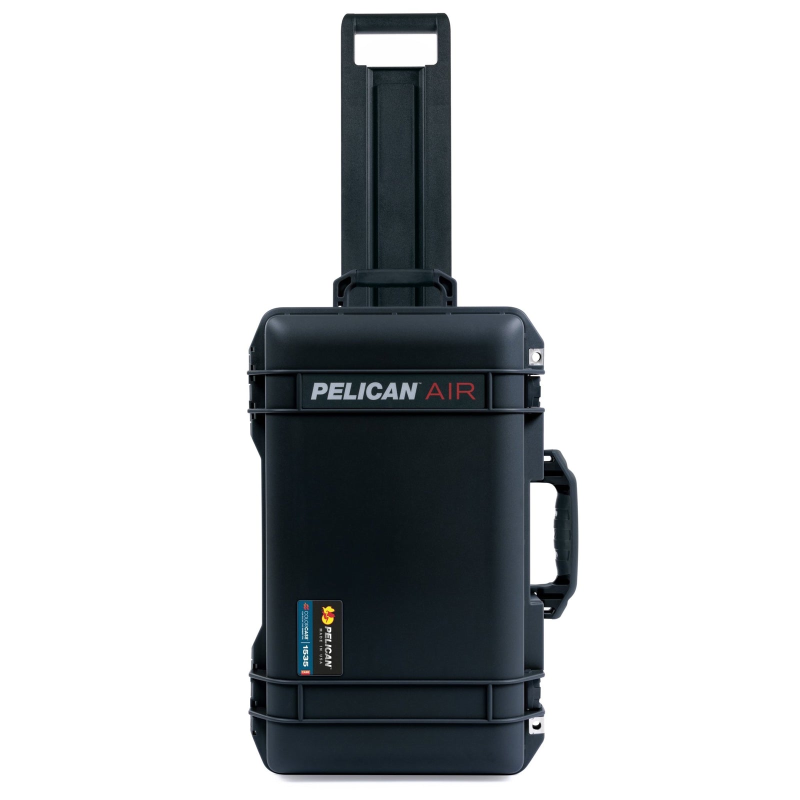 Pelican 1535 Air Carry-on Case - Black & Black TSA Latches - Front View Upright
