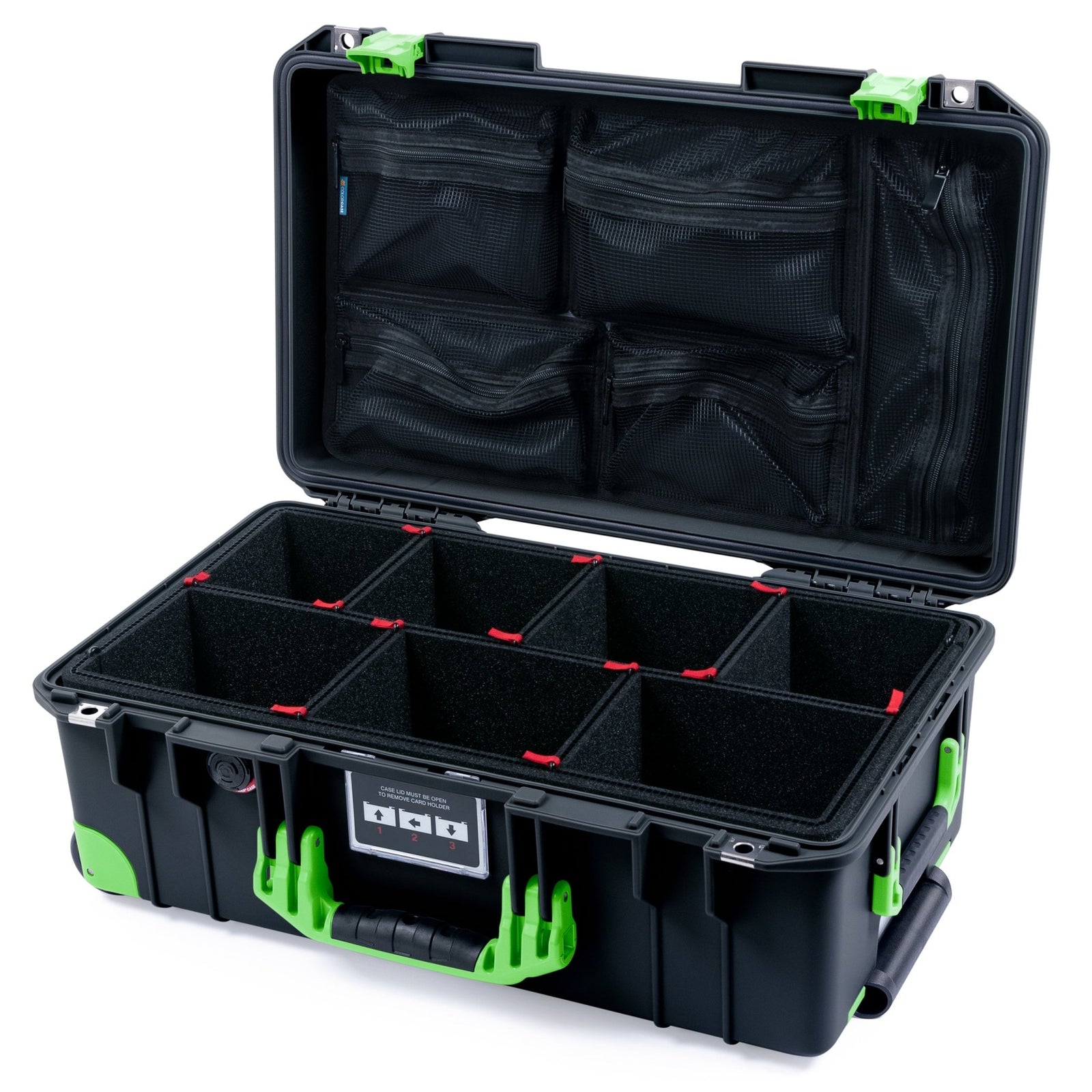 Pelican 1535 Air Carry - on Case - Black & Lime Green Trolley - TrekPak Divider System / Mesh Lid Organizer