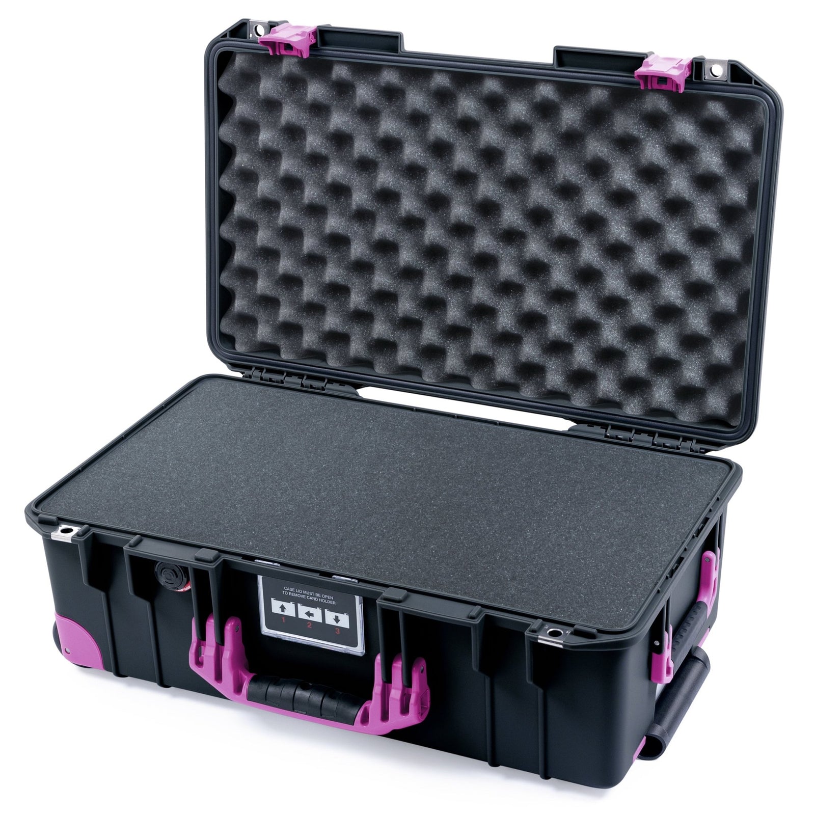 Pelican 1535 Air Carry-on Case - Black & Magenta Trolley - Pick & Pluck Foam / Convoluted Lid Foam