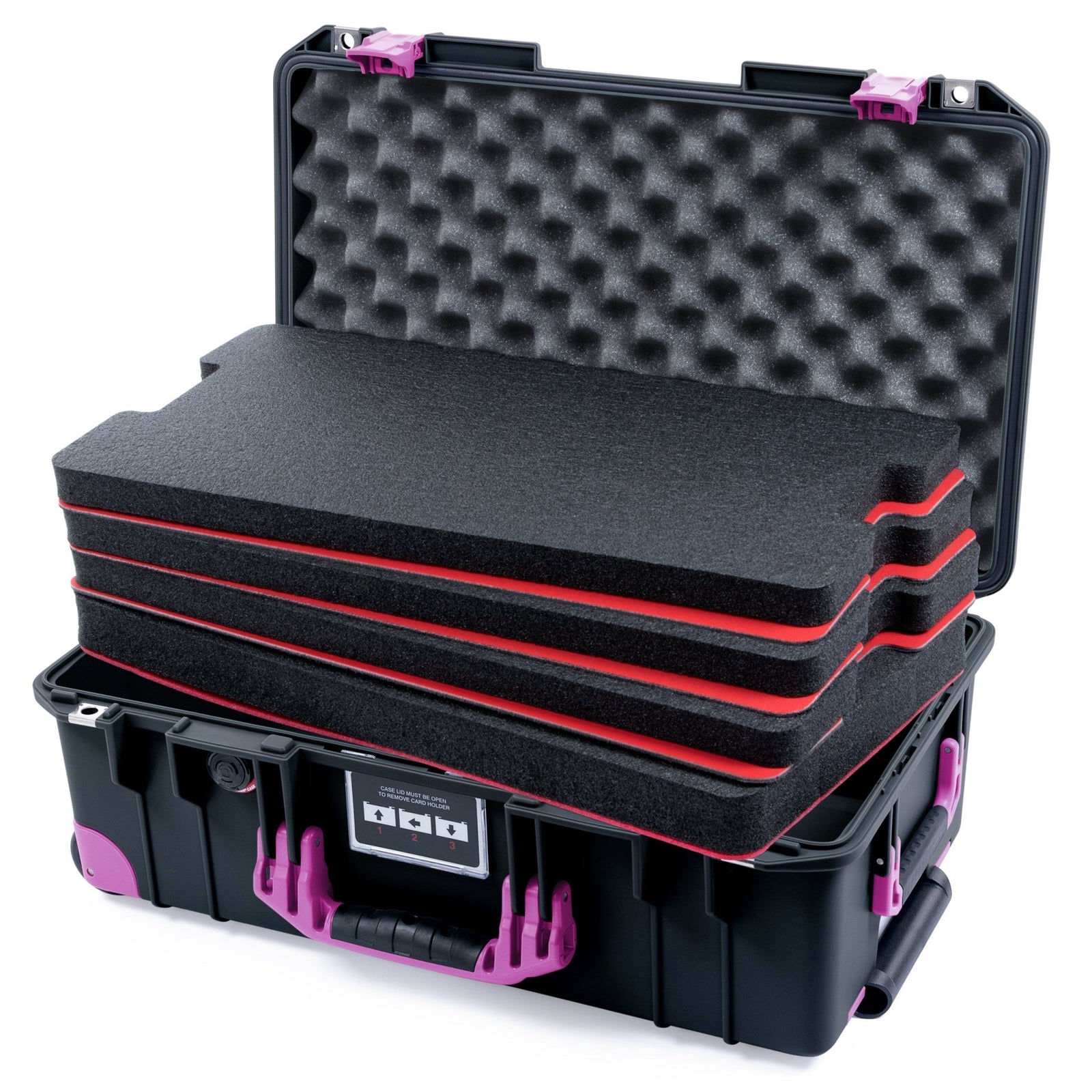 Pelican 1535 Air Carry-on Case - Black & Magenta Trolley - DIY Tool Foam Kit / Convoluted Lid Foam