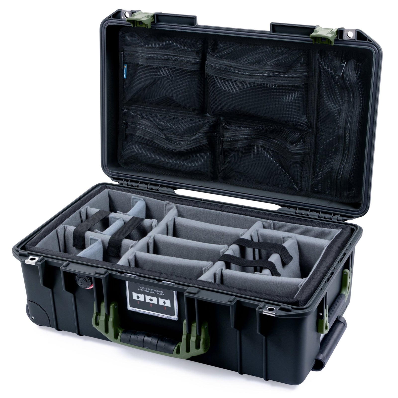 Pelican 1535 Air Carry - on Case - Black & OD Green - Padded Microfiber Dividers / Mesh Lid Organizer