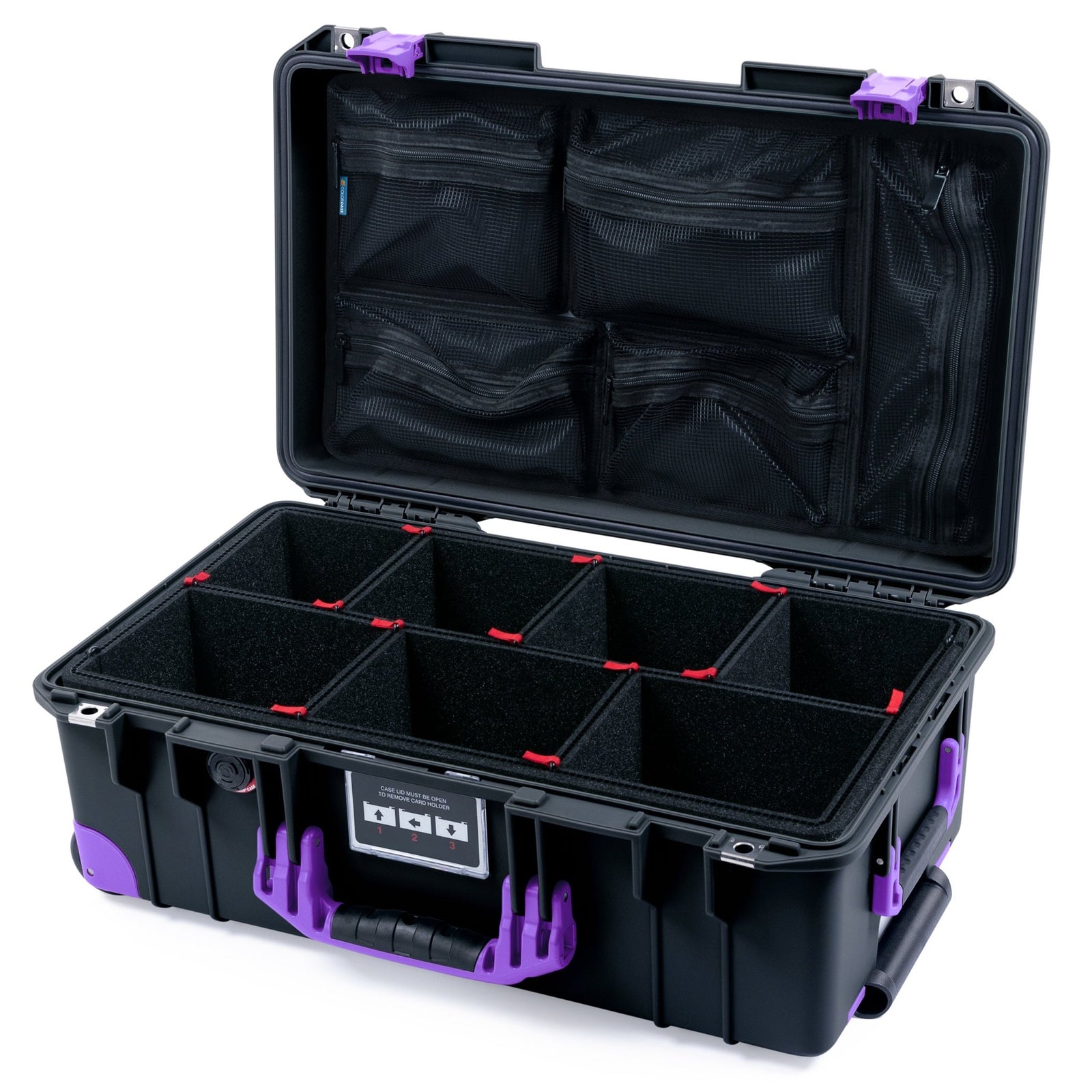 Pelican 1535 Air Carry-on Case - Black & Purple Trolley - TrekPak Divider System / Mesh Lid Organizer