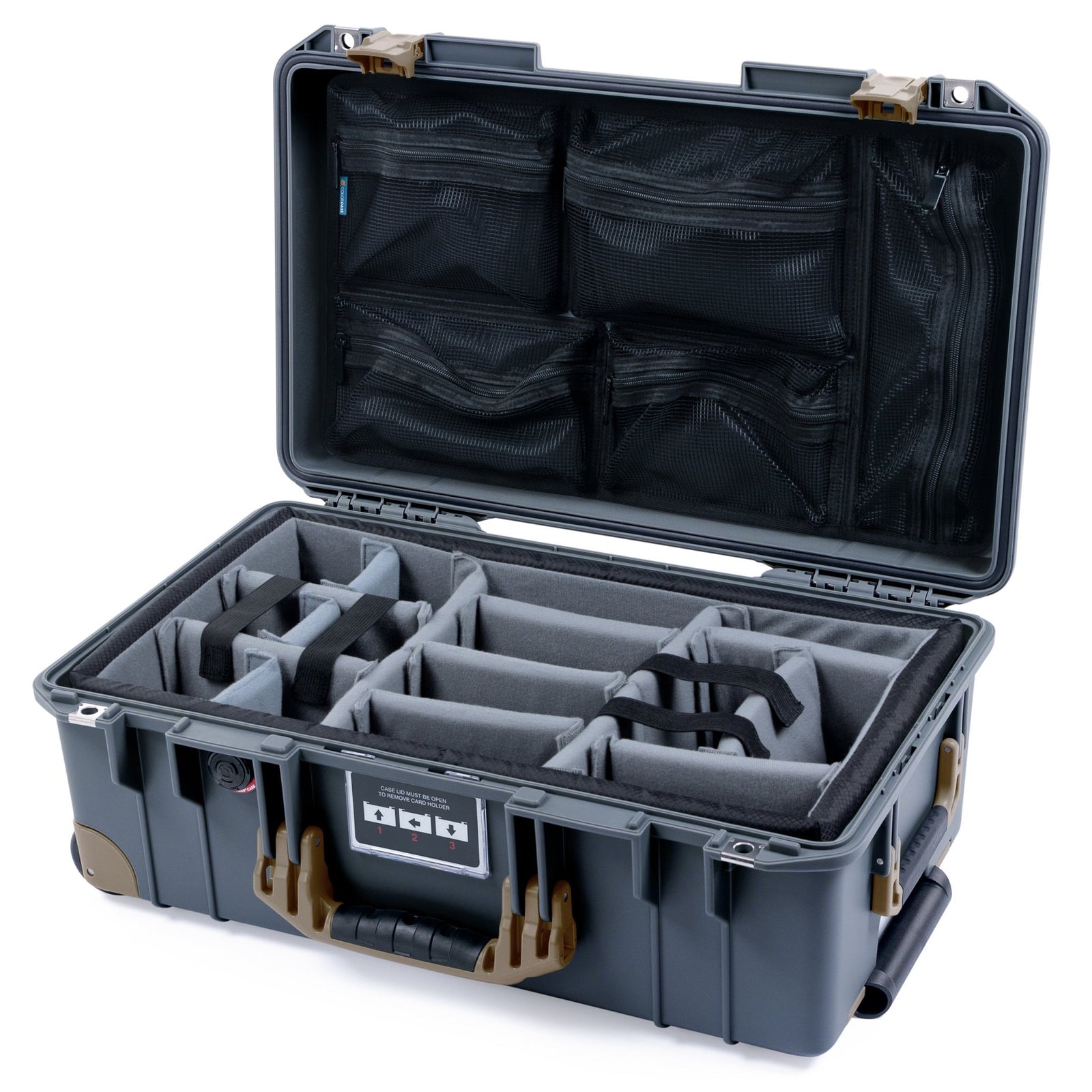 Pelican 1535 Air Carry - on Case - Charcoal & Dark Desert Dirt Trolley - Padded Microfiber Dividers / Mesh Lid Organizer