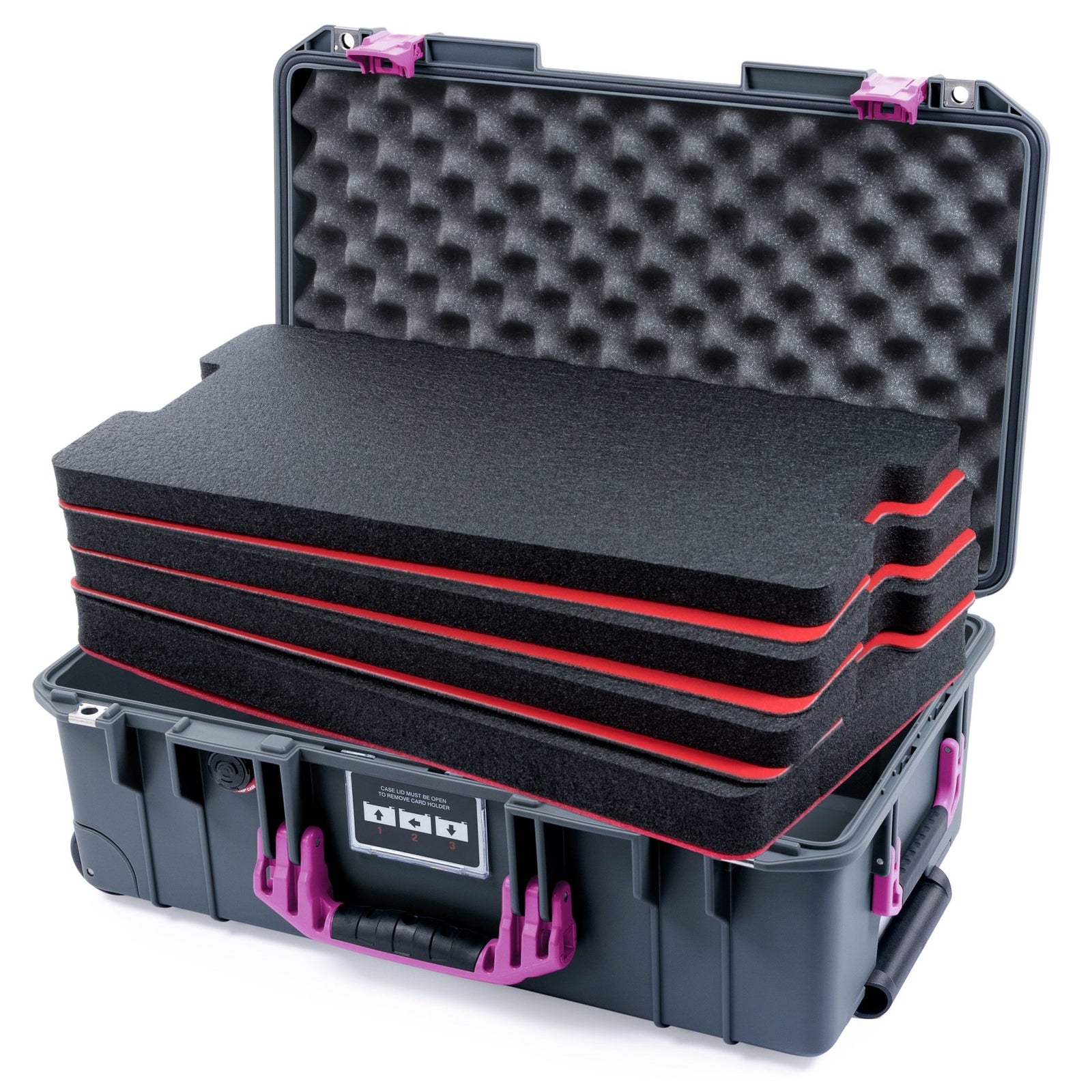 Pelican 1535 Air Carry - on Case - Charcoal & Magenta - DIY Tool Foam Kit / Convoluted Lid Foam