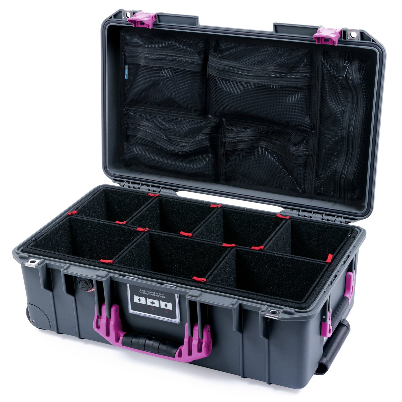 Pelican 1535 Air Carry - on Case - Charcoal & Magenta - TrekPak Divider System / Mesh Lid Organizer