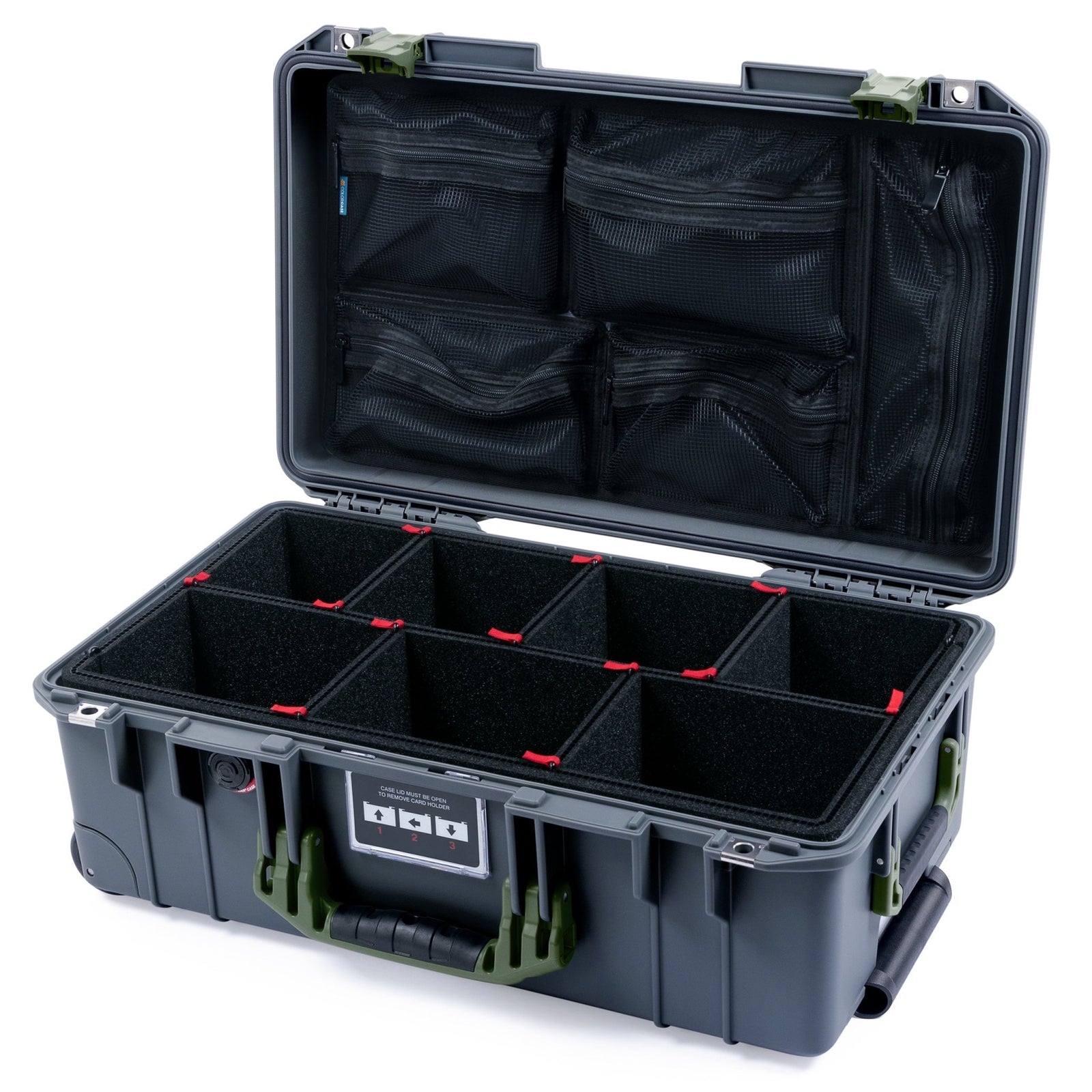 Pelican 1535 Air Carry - on Case - Charcoal & OD Green - TrekPak Divider System / Mesh Lid Organizer