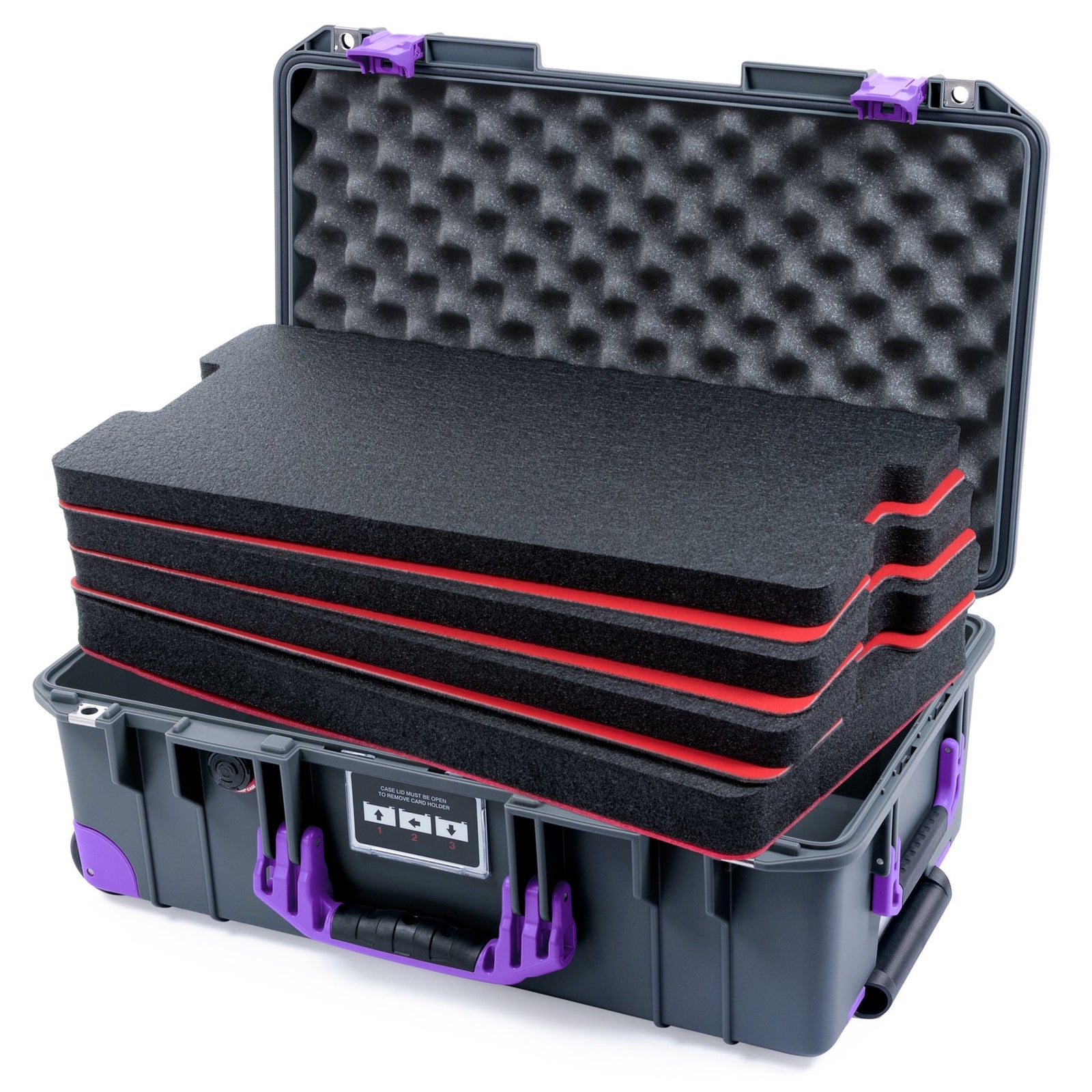 Pelican 1535 Air Carry - on Case - Charcoal & Purple Trolley - DIY Tool Foam Kit / Convoluted Lid Foam