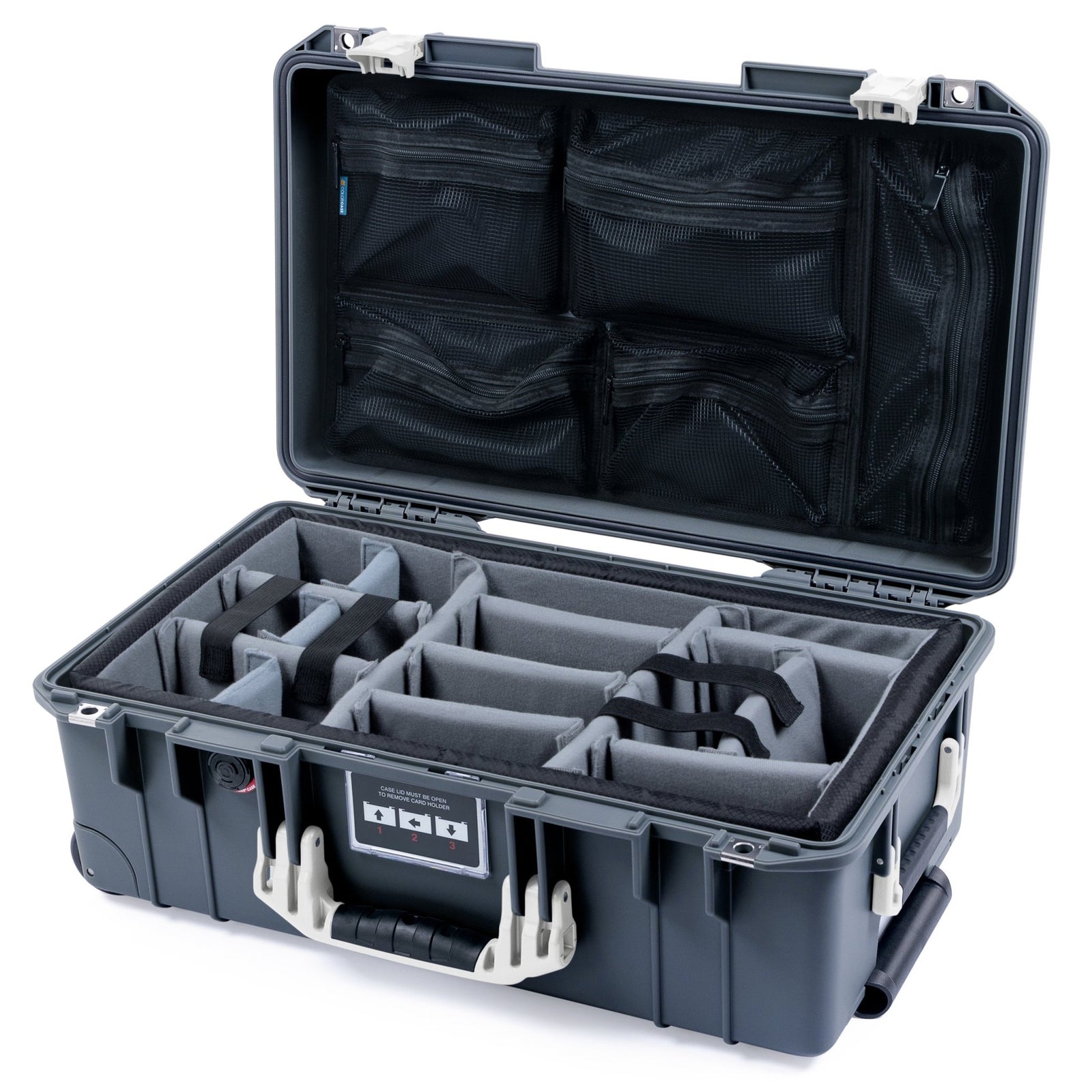 Pelican 1535 Air Carry - on Case - Charcoal & White - Padded Microfiber Dividers / Mesh Lid Organizer
