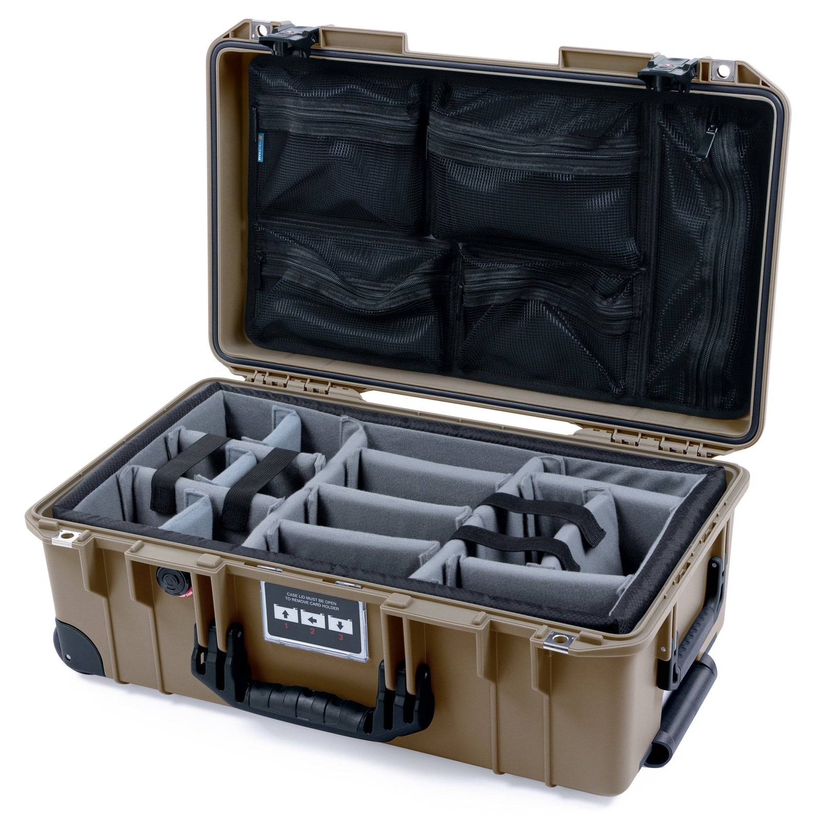 Pelican 1535 Air Carry - on Case - Dark Desert Dirt & Black TSA Latches + Trolley - Padded Microfiber Dividers / Mesh Lid Organizer