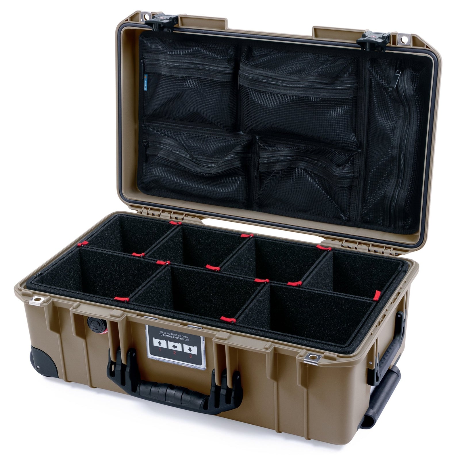 Pelican 1535 Air Carry - on Case - Dark Desert Dirt & Black TSA Latches + Trolley - TrekPak Divider System / Mesh Lid Organizer