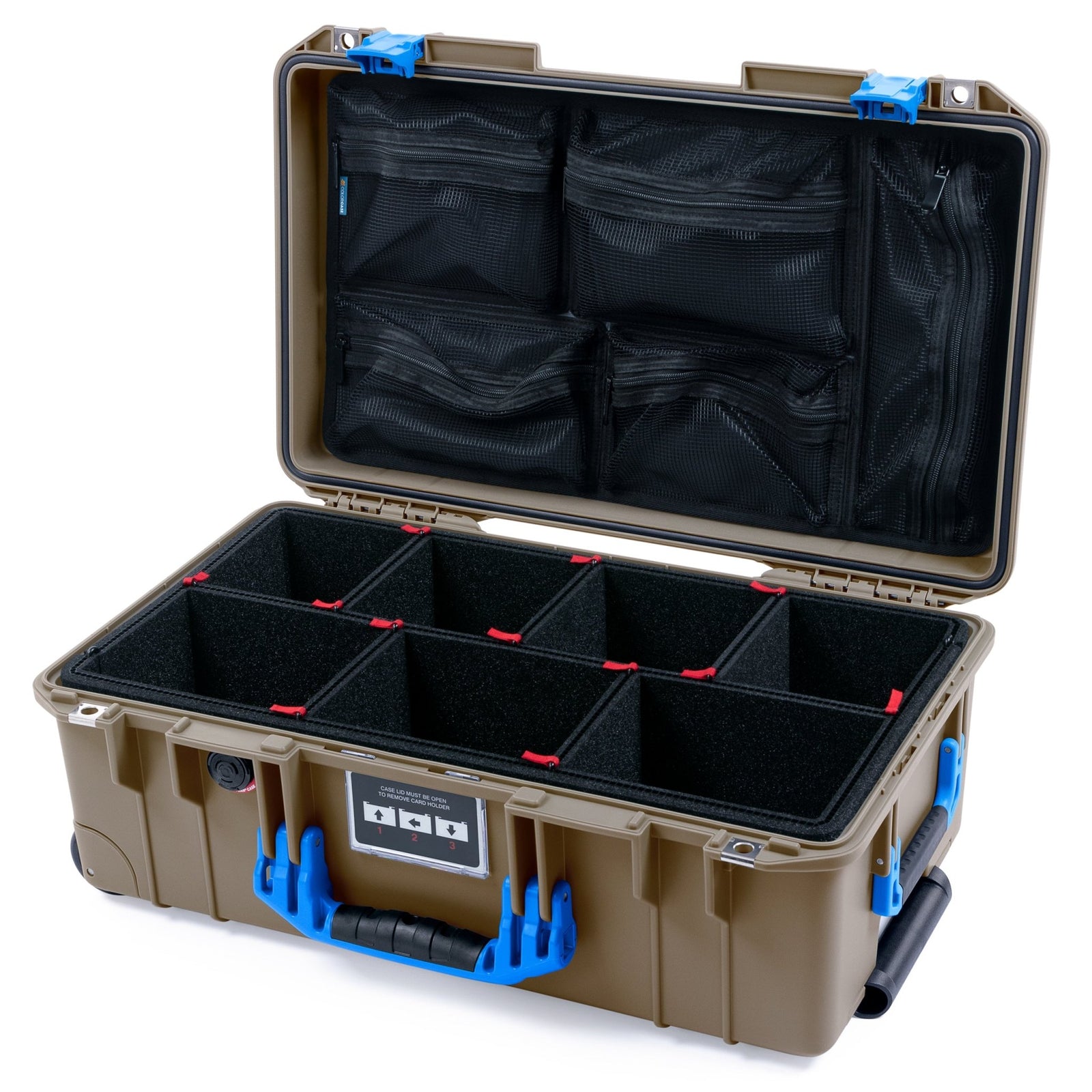 Pelican 1535 Air Carry-on Case - Dark Desert Dirt & Blue - TrekPak Divider System / Mesh Lid Organizer