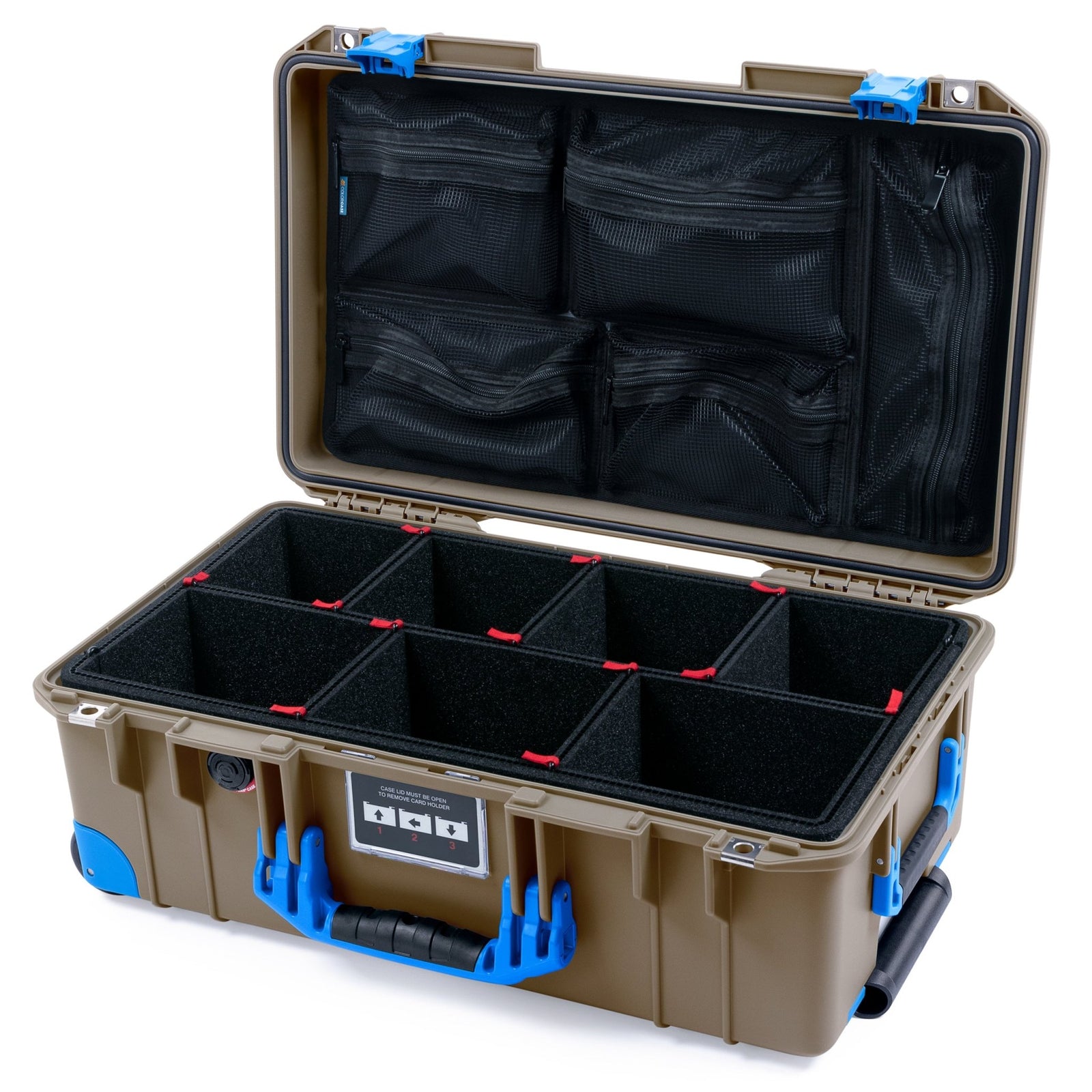 Pelican 1535 Air Carry-on Case - Dark Desert Dirt & Blue Trolley - TrekPak Divider System / Mesh Lid Organizer