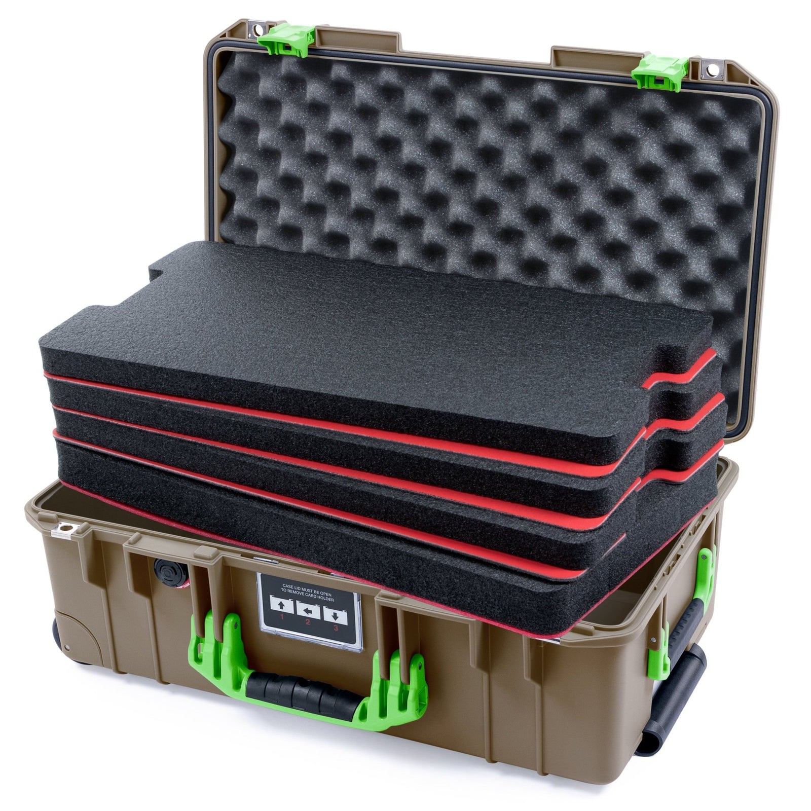 Pelican 1535 Air Carry - on Case - Dark Desert Dirt & Lime Green - DIY Tool Foam Kit / Convoluted Lid Foam