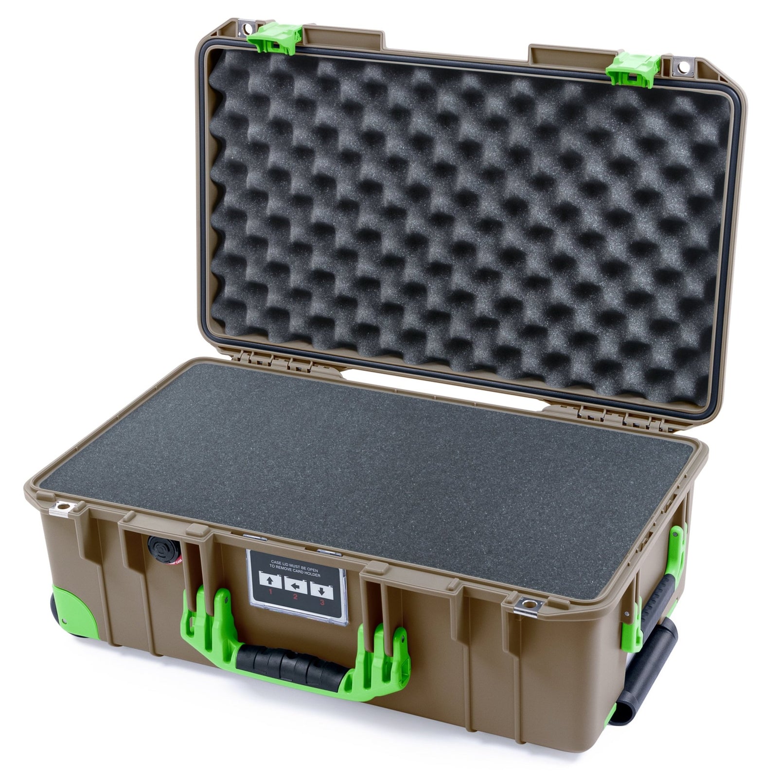 Pelican 1535 Air Carry - on Case - Dark Desert Dirt & Lime Green Trolley - Pick & Pluck Foam / Convoluted Lid Foam