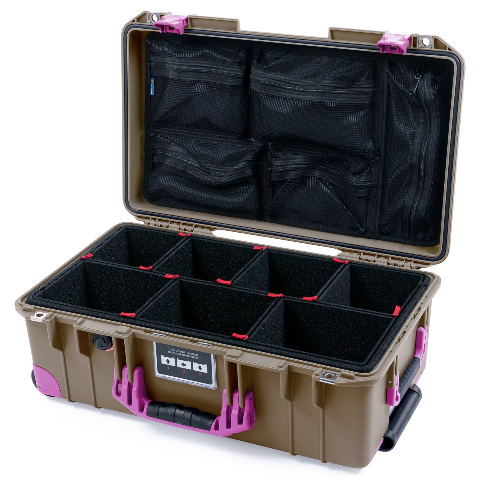 Pelican 1535 Air Carry-on Case - Dark Desert Dirt & Magenta Trolley - TrekPak Divider System / Mesh Lid Organizer