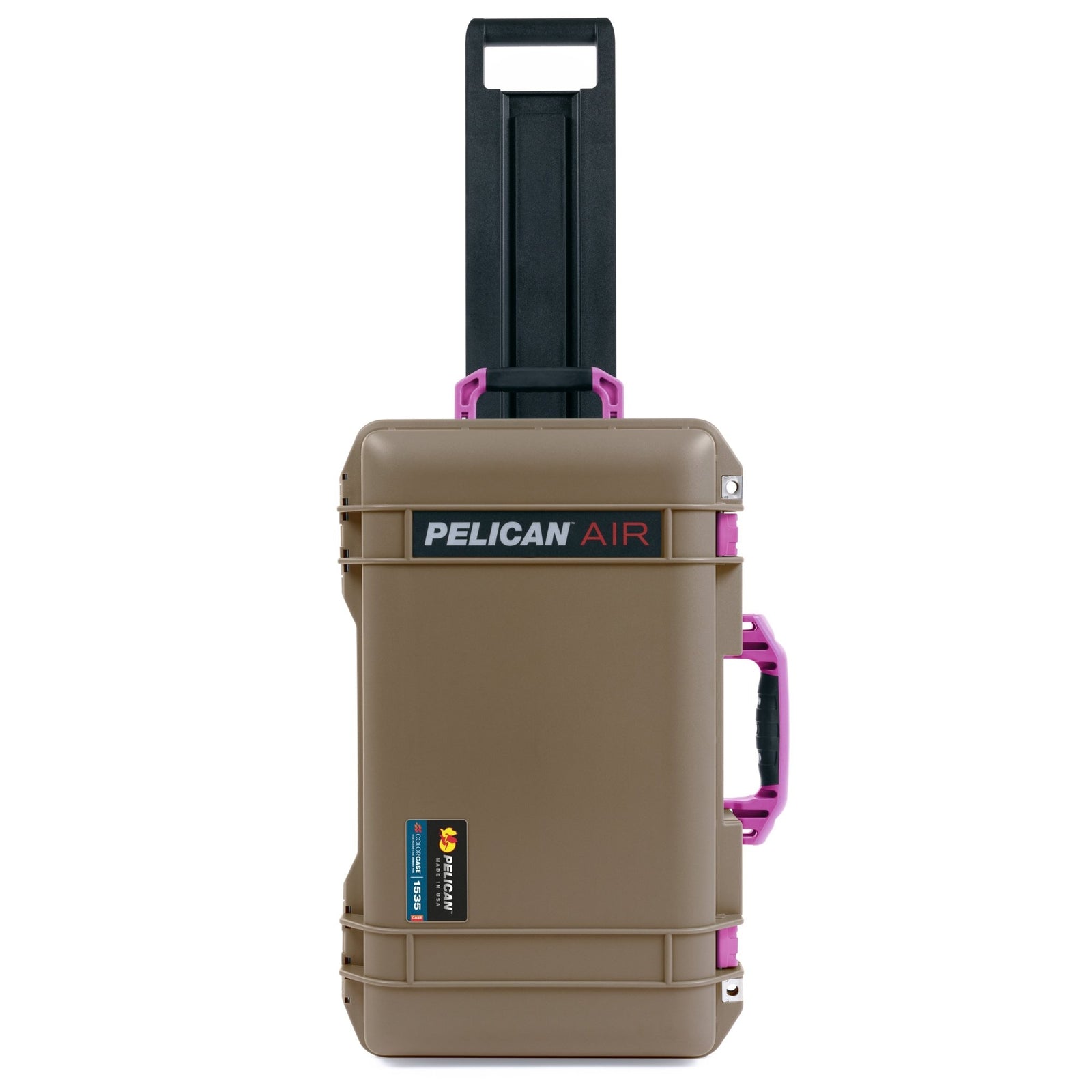 Pelican 1535 Air Carry-on Case - Dark Desert Dirt & Magenta Trolley - Upright Front View