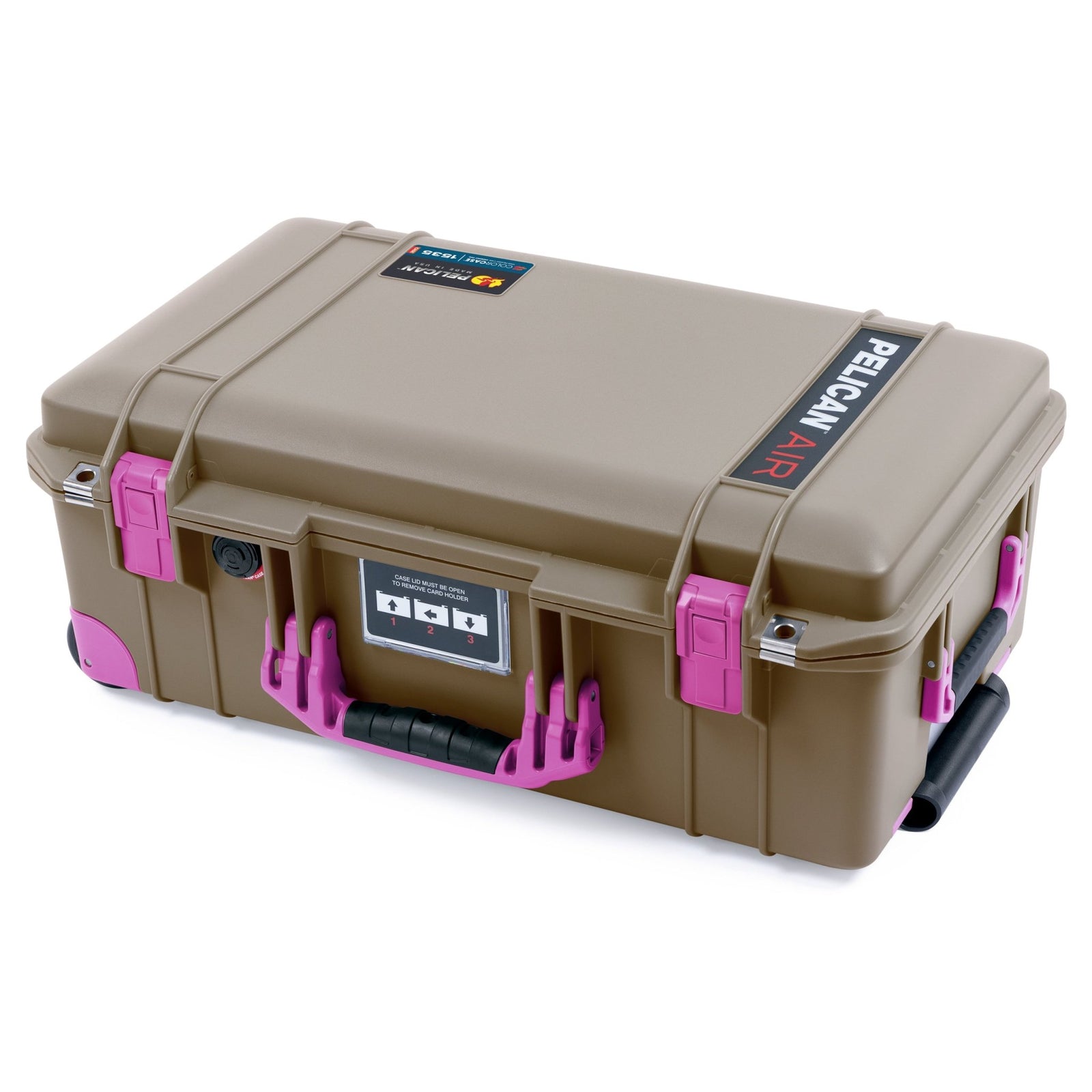 Pelican 1535 Air Carry-on Case - Dark Desert Dirt & Magenta Trolley - Flat Closed