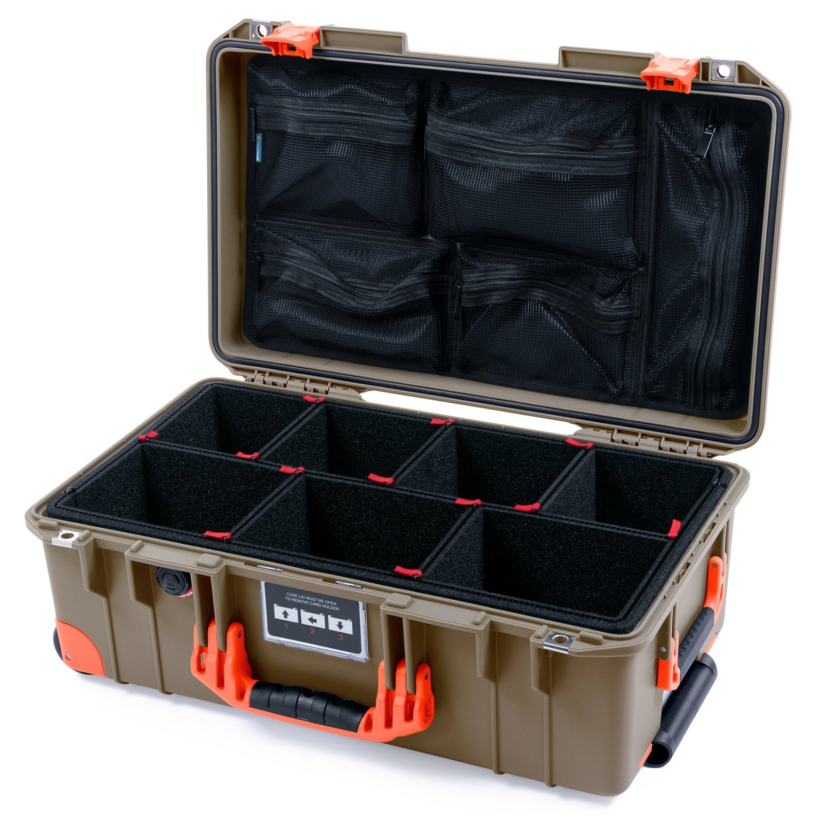 Pelican 1535 Air Carry - on Case - Dark Desert Dirt & Orange Trolley - TrekPak Divider System / Mesh Lid Organizer