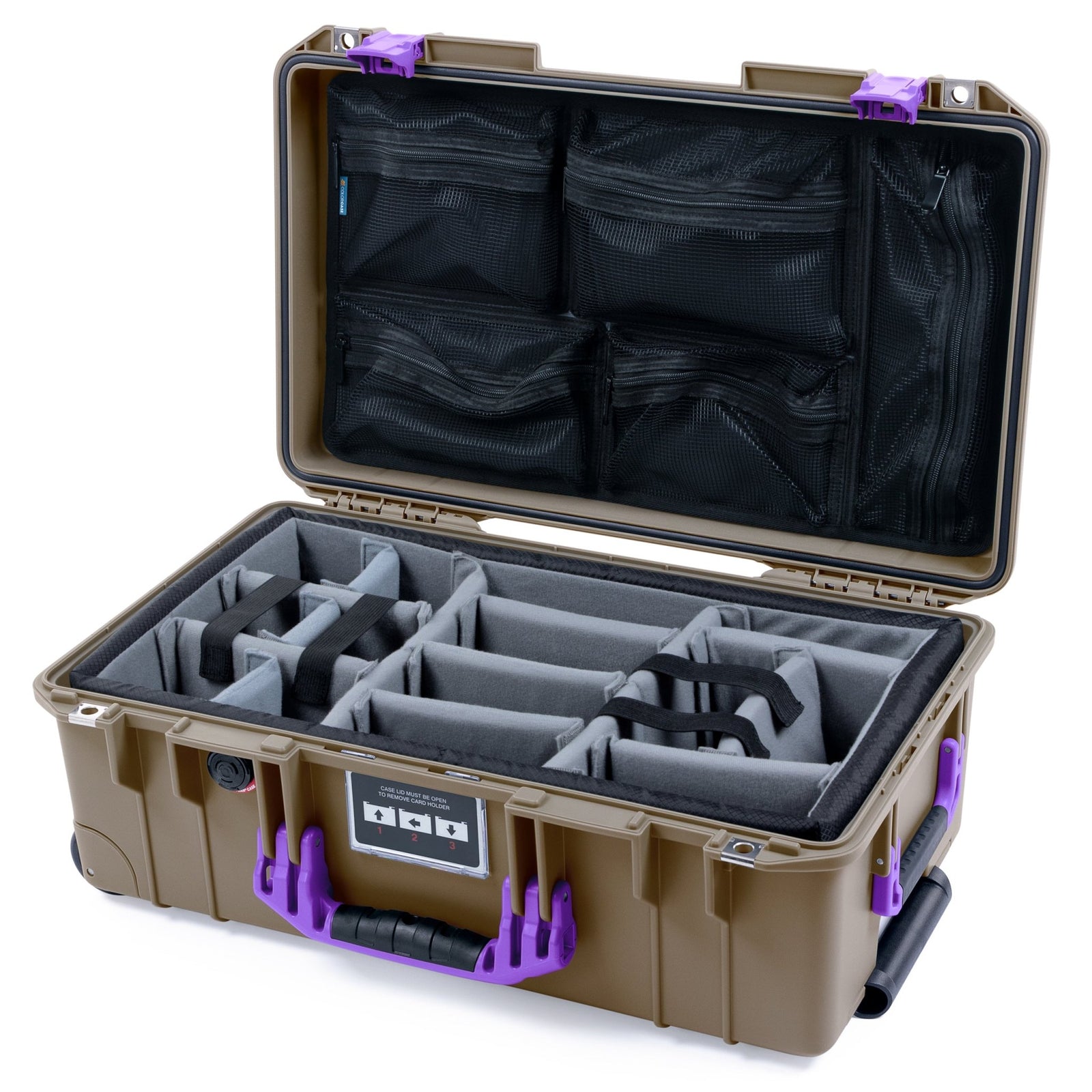 Pelican 1535 Air Carry - on Case - Dark Desert Dirt & Purple - Padded Microfiber Dividers / Mesh Lid Organizer