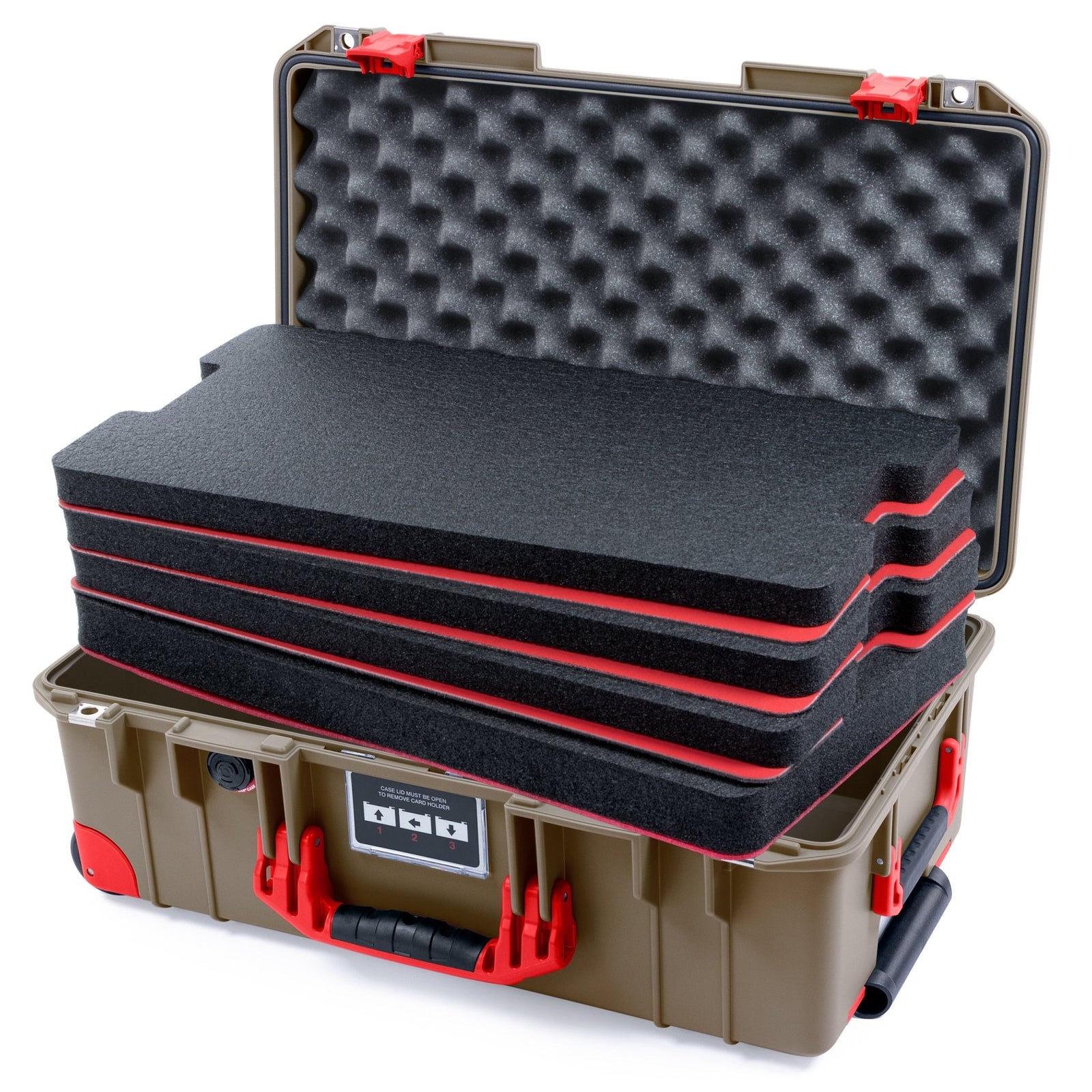 Pelican 1535 Air Carry - on Case - Dark Desert Dirt & Red Trolley - DIY Tool Foam Kit / Convoluted Lid Foam
