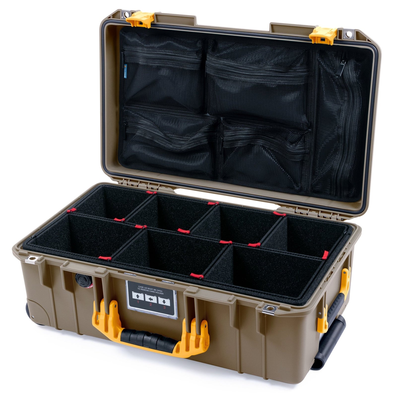 Pelican 1535 Air Carry - on Case - Dark Desert Dirt & Yellow - TrekPak Divider System / Mesh Lid Organizer