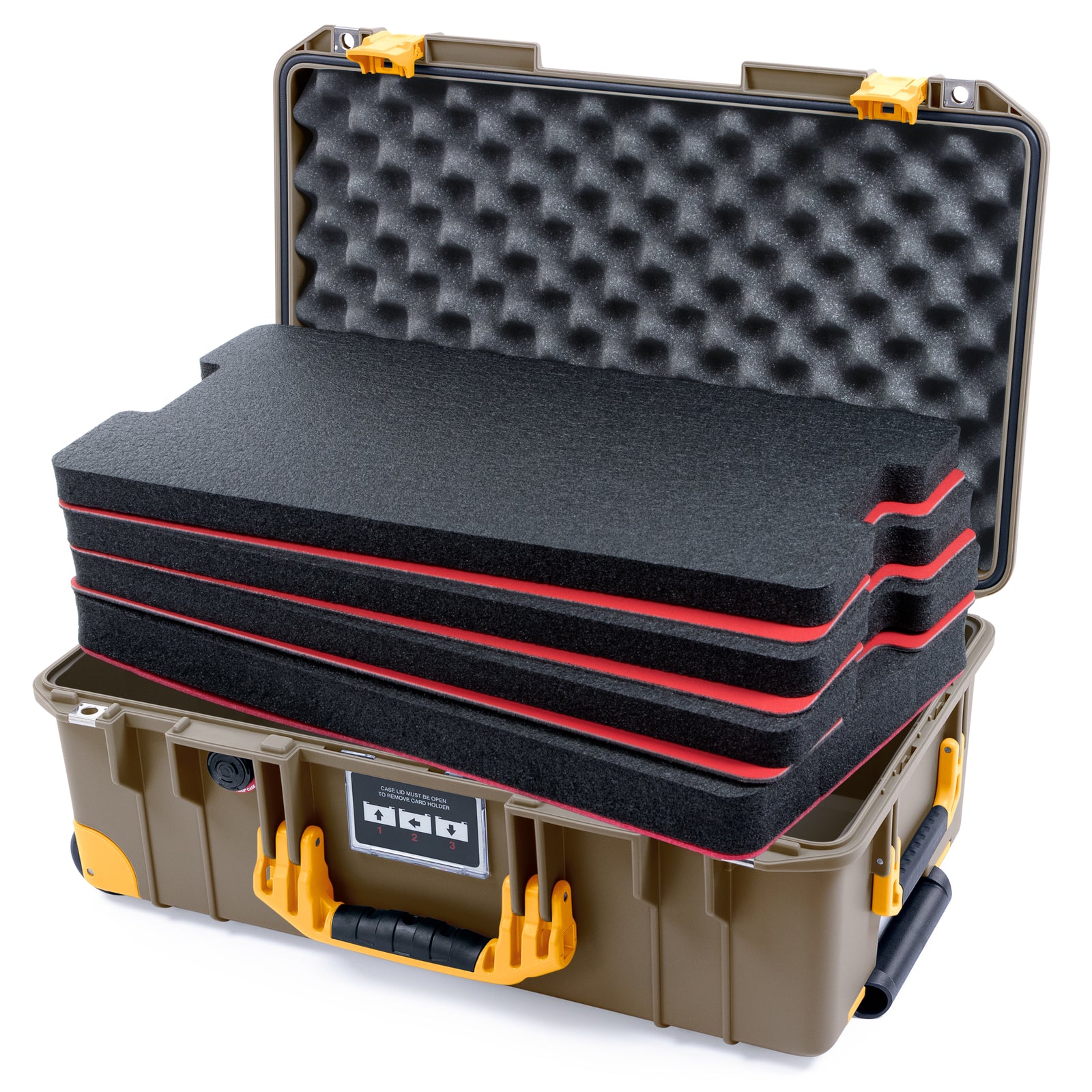 Pelican 1535 Air Case in Dark Desert Dirt and Yellow Trolley, Come With DIY Tool Foam Kit / Convoluted Lid Foam