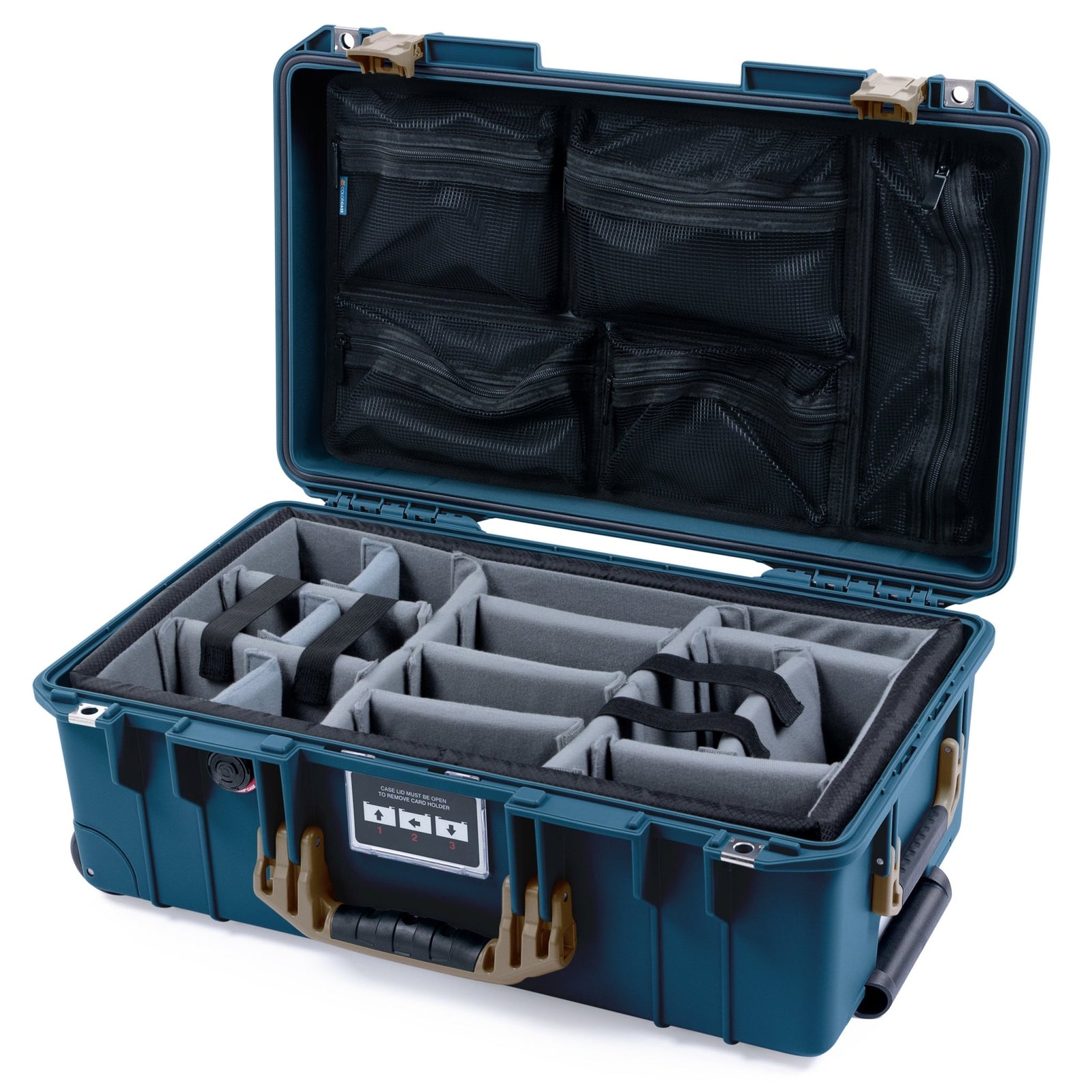Pelican 1535 Air Carry - on Case - Deep Pacific & Dark Desert Dirt - Padded Microfiber Dividers / Mesh Lid Organizer