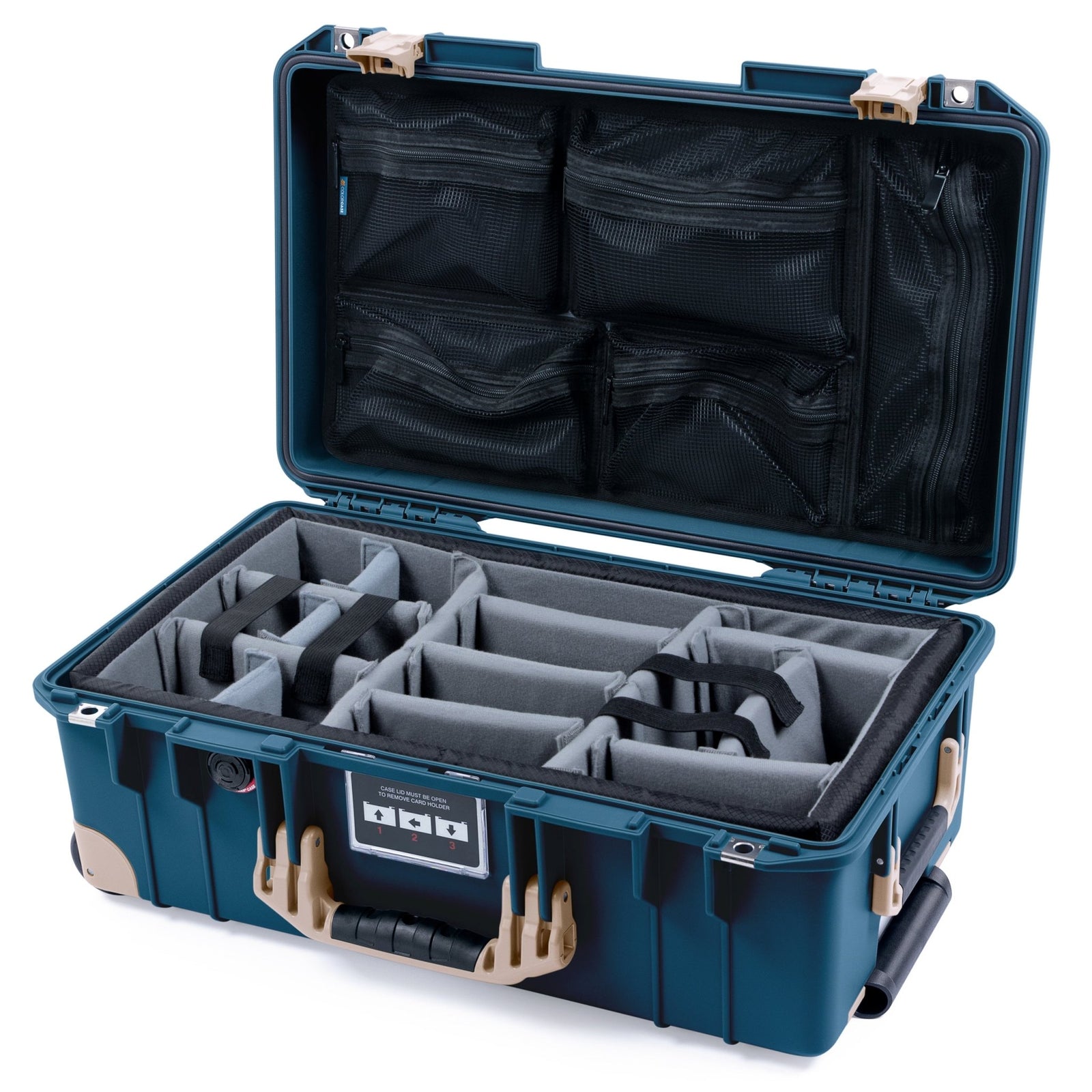 Pelican 1535 Air Carry-on Case - Deep Pacific & Desert Tan Trolley - Padded Microfiber Dividers / Mesh Lid Organizer
