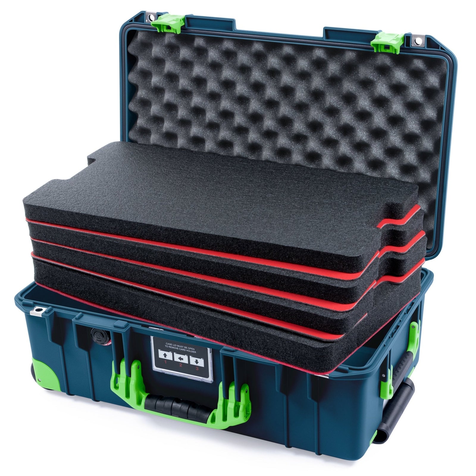 Pelican 1535 Air Carry - on Case - Deep Pacific & Lime Green Trolley - DIY Tool Foam Kit / Convoluted Lid Foam