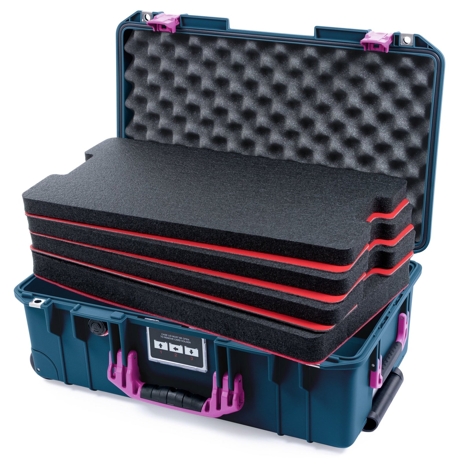 Pelican 1535 Air Carry-on Case - Deep Pacific & Magenta - DIY Tool Foam Kit / Convoluted Lid Foam