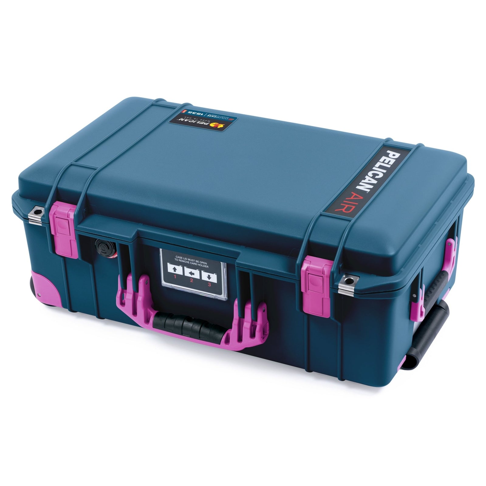 Pelican 1535 Air Carry-on Case - Deep Pacific & Magenta Trolley - Laying Down Flat