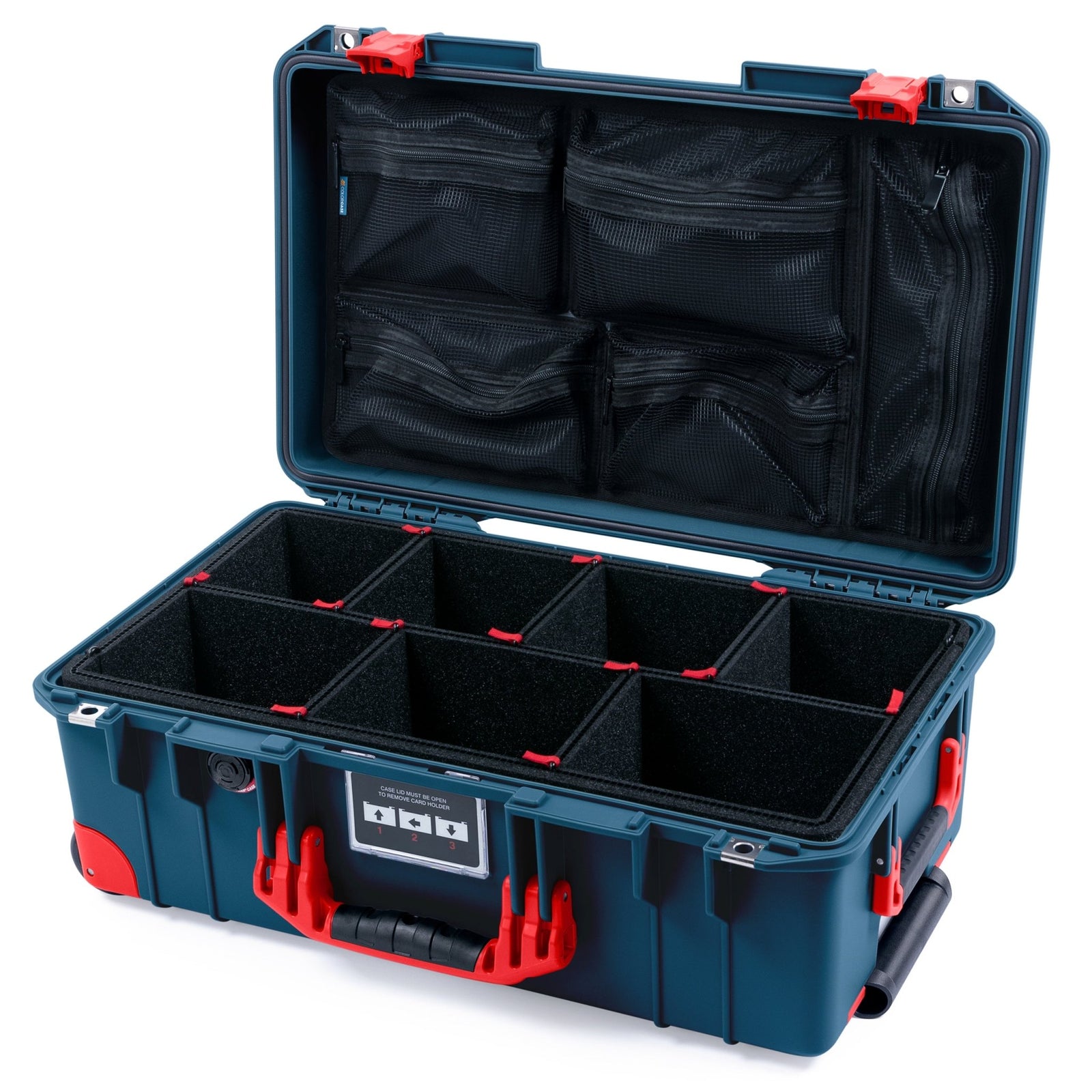 Pelican 1535 Air Carry-on Case - Deep Pacific & Red Trolley - TrekPak Divider System / Mesh Lid Organizer