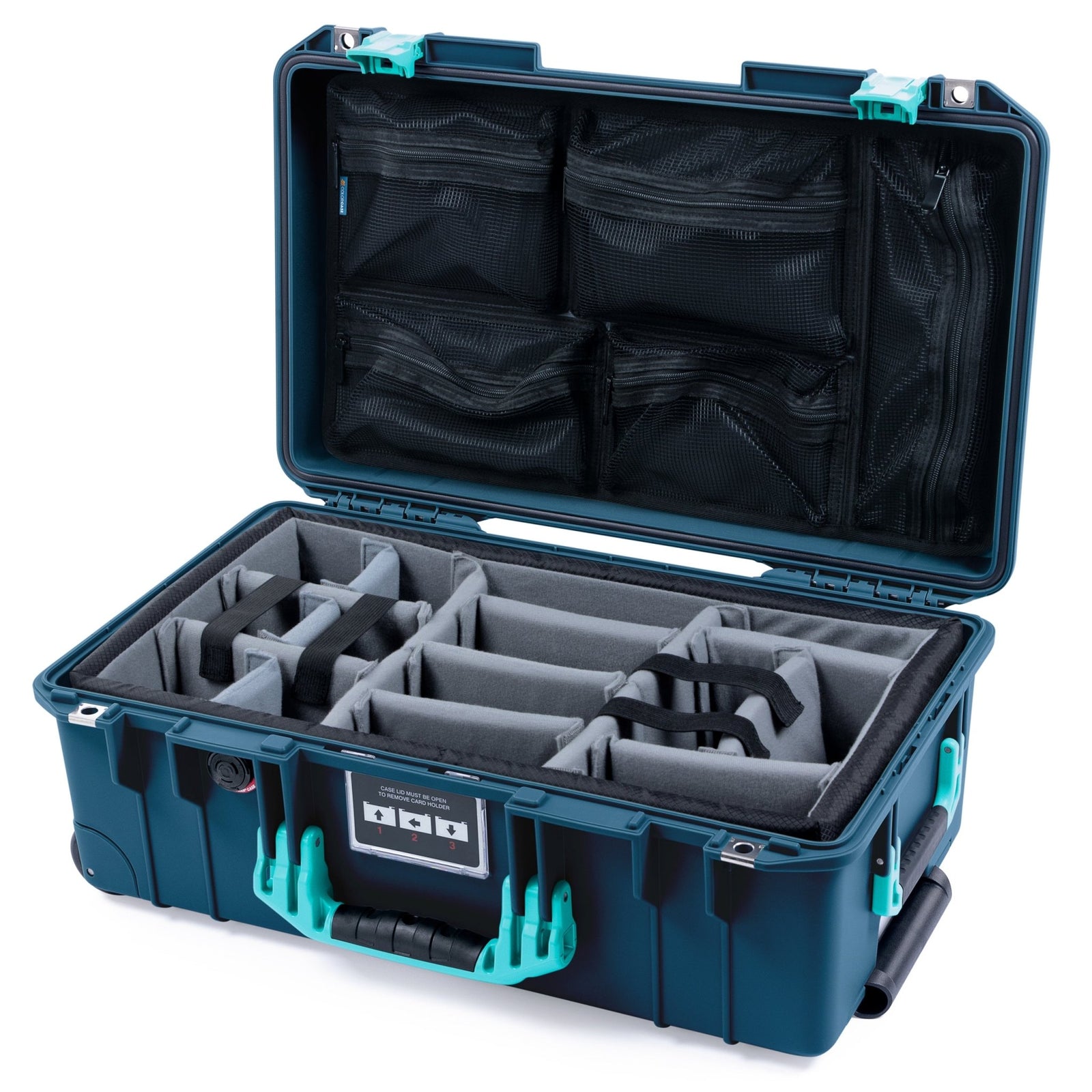 Pelican 1535 Air Carry-on Case - Deep Pacific & Teal - Padded Microfiber Dividers / Mesh Lid Organizer
