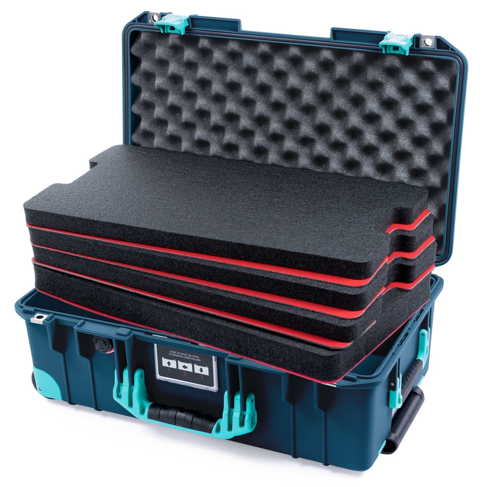 Pelican 1535 Air Carry-on Case - Deep Pacific & Teal Trolley - DIY Tool Foam Kit / Convoluted Lid Foam