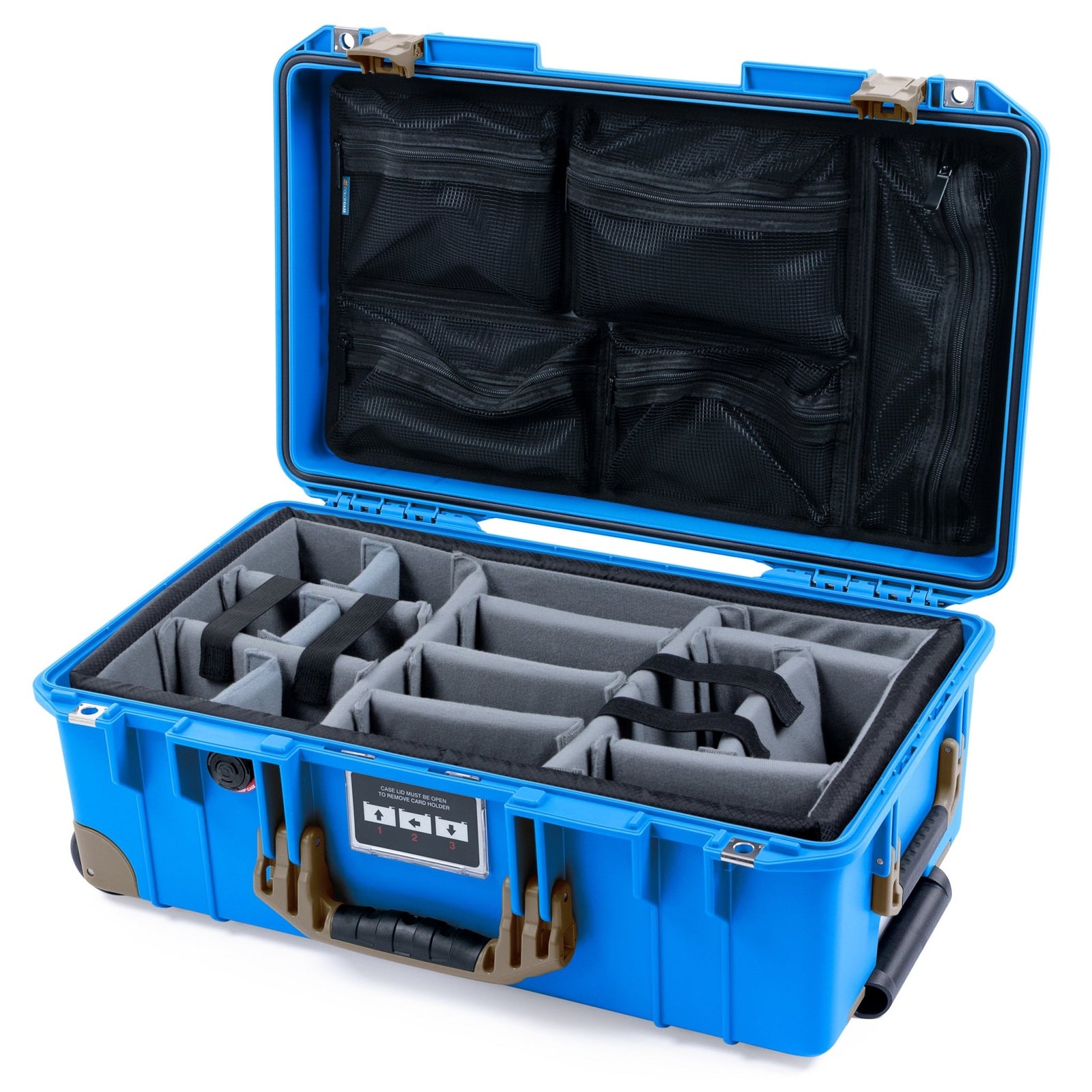 Pelican 1535 Air Carry - on Case - Electric Blue & Dark Desert Dirt Trolley - Padded Microfiber Dividers / Mesh Lid Organizer