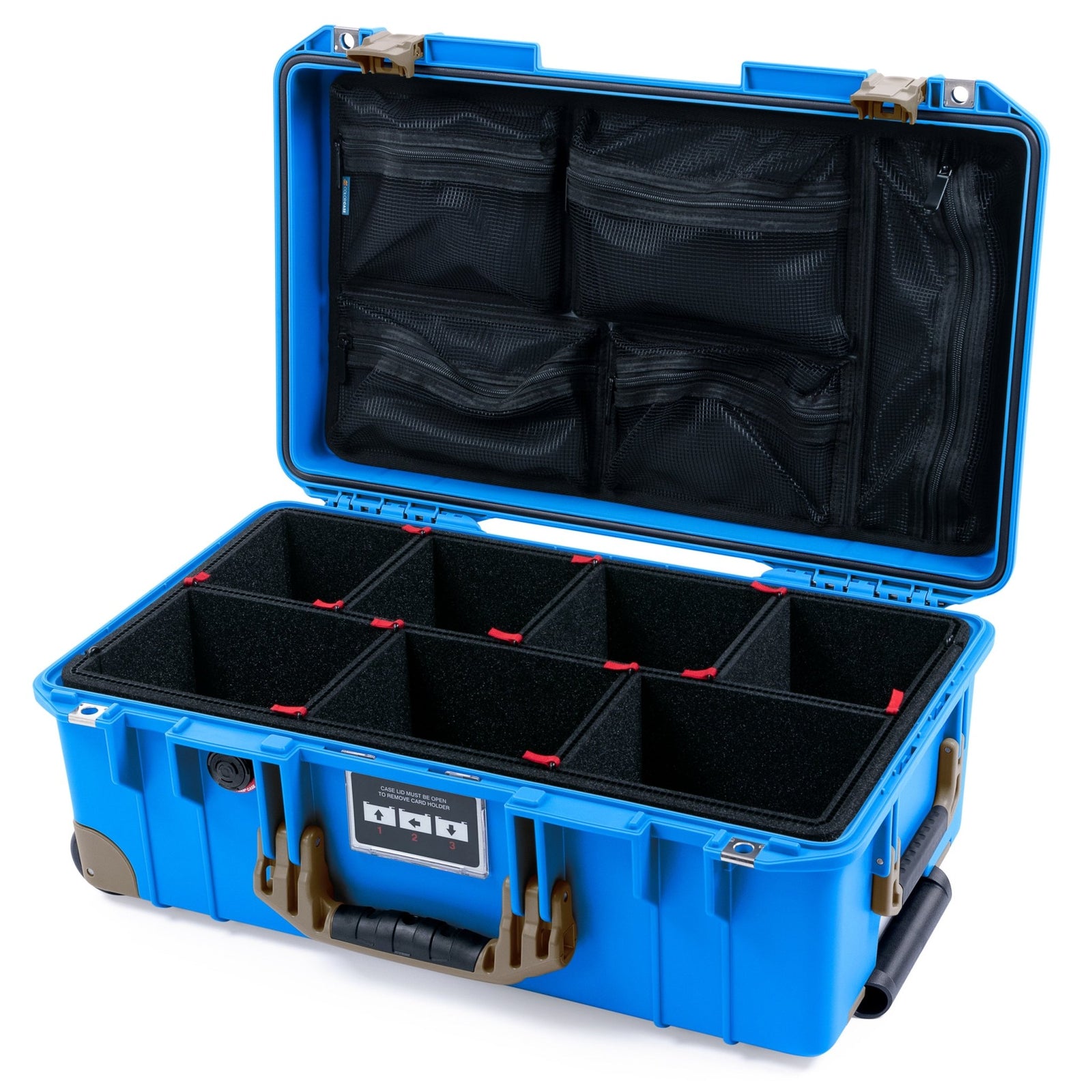 Pelican 1535 Air Carry - on Case - Electric Blue & Dark Desert Dirt Trolley - TrekPak Divider System / Mesh Lid Organizer