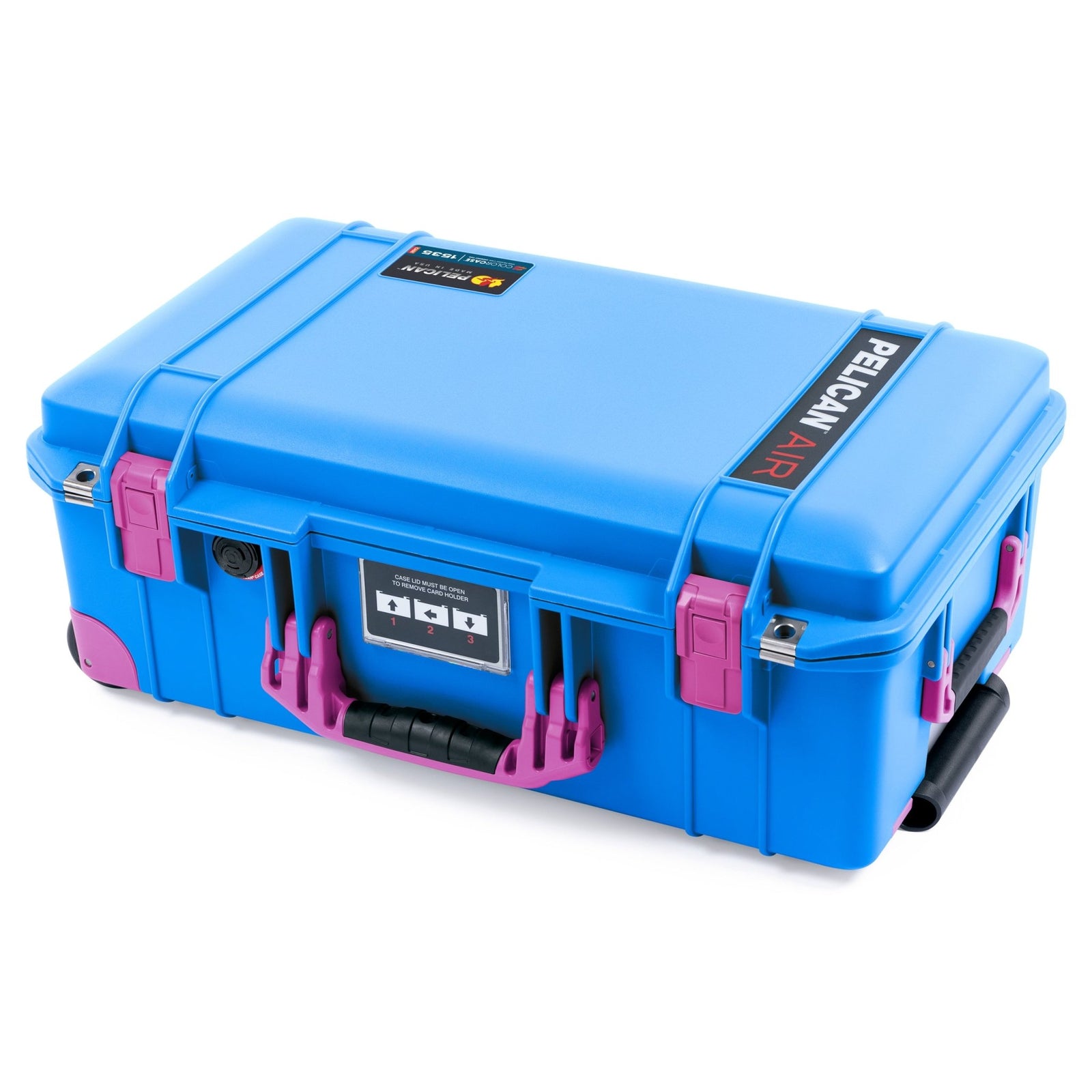 Pelican 1535 Air Carry-on Case - Electric Blue & Magenta Trolley - Flat