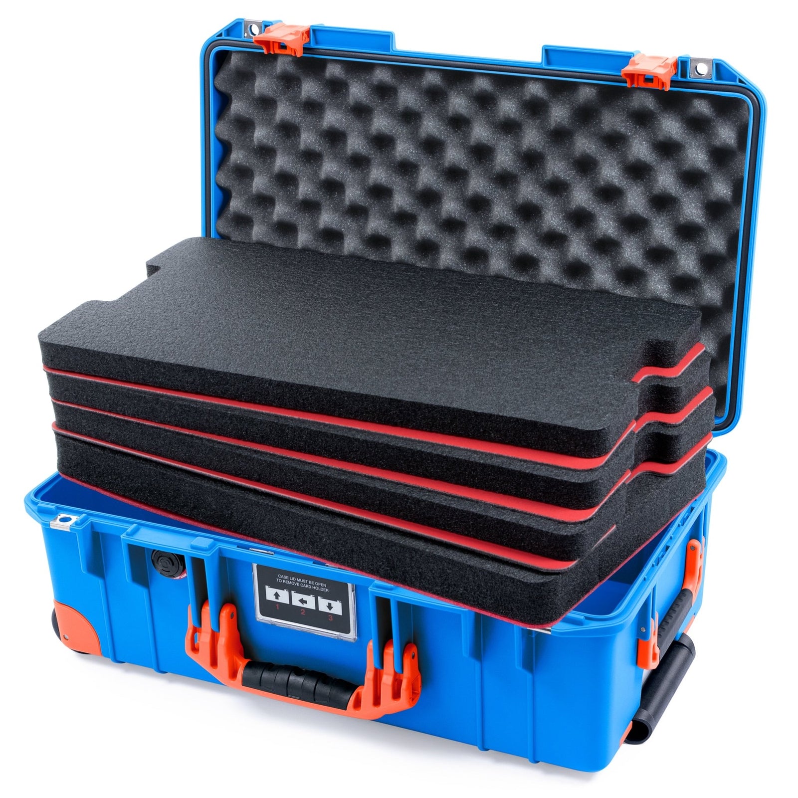 Pelican 1535 Air Carry - on Case - Electric Blue & Orange Trolley - DIY Tool Foam Kit / Convoluted Lid Foam